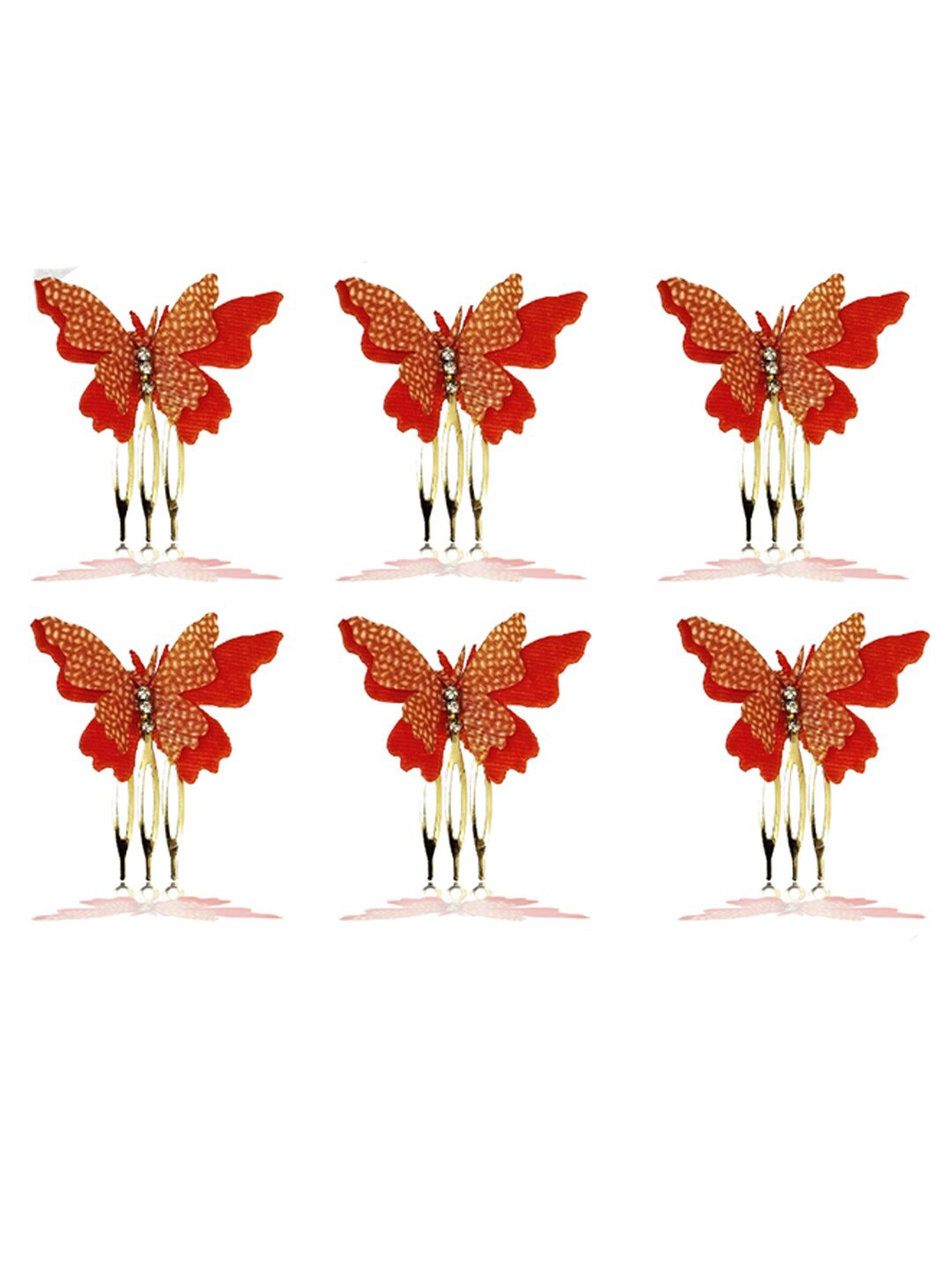 

Hair Flare Women 6Pcs Embellished Velvet Butterfly Comb Pins, Orange