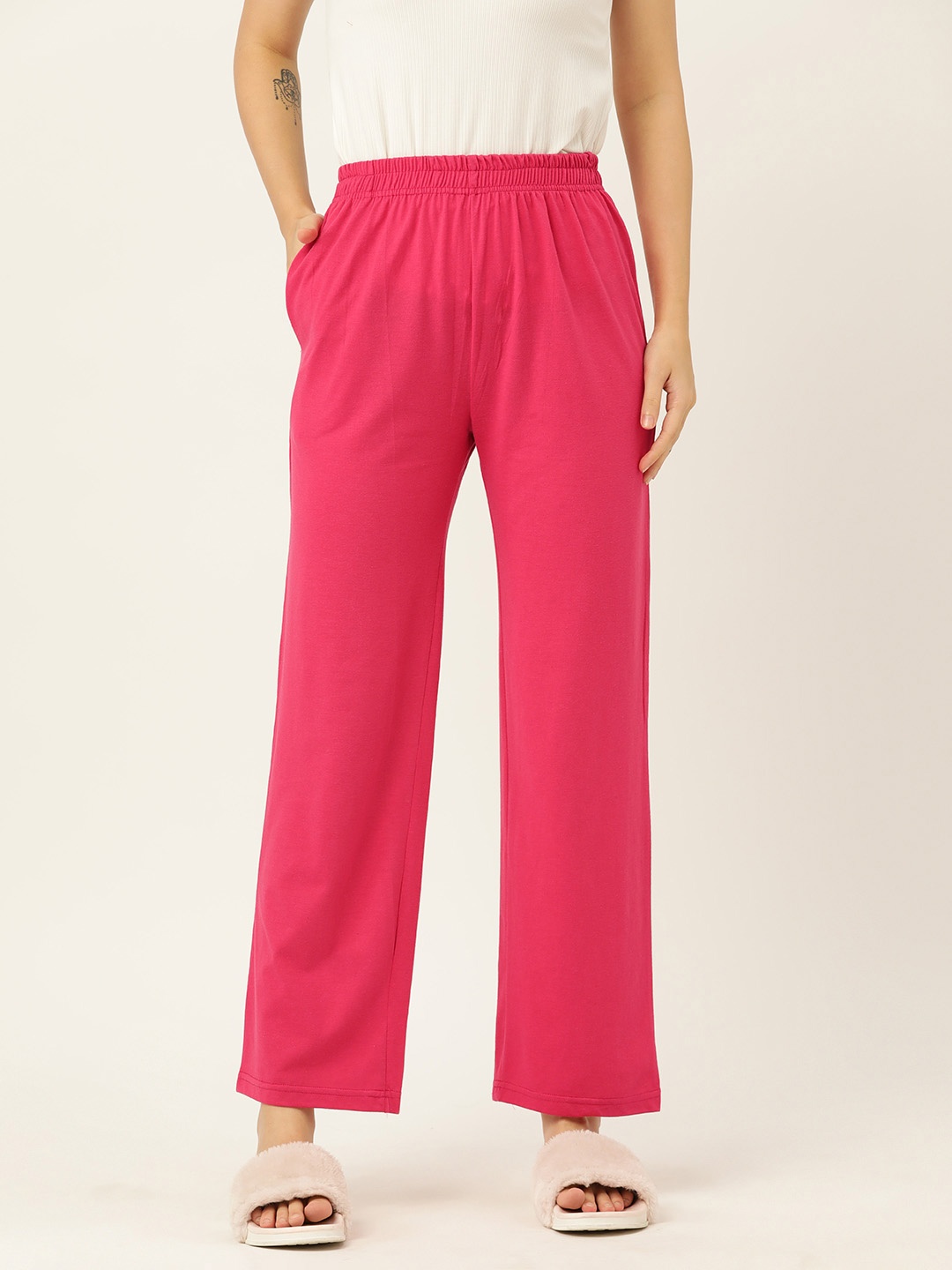 

ETC Women Solid Cotton Lounge Pants, Magenta