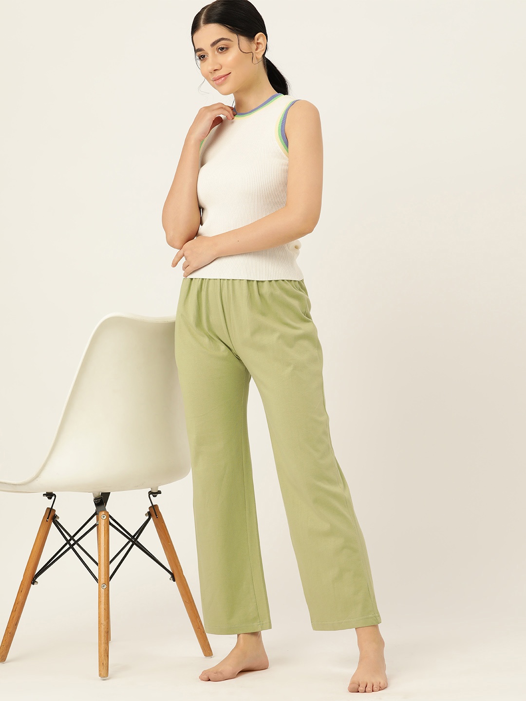 

ETC Women Solid Cotton Lounge Pants, Olive