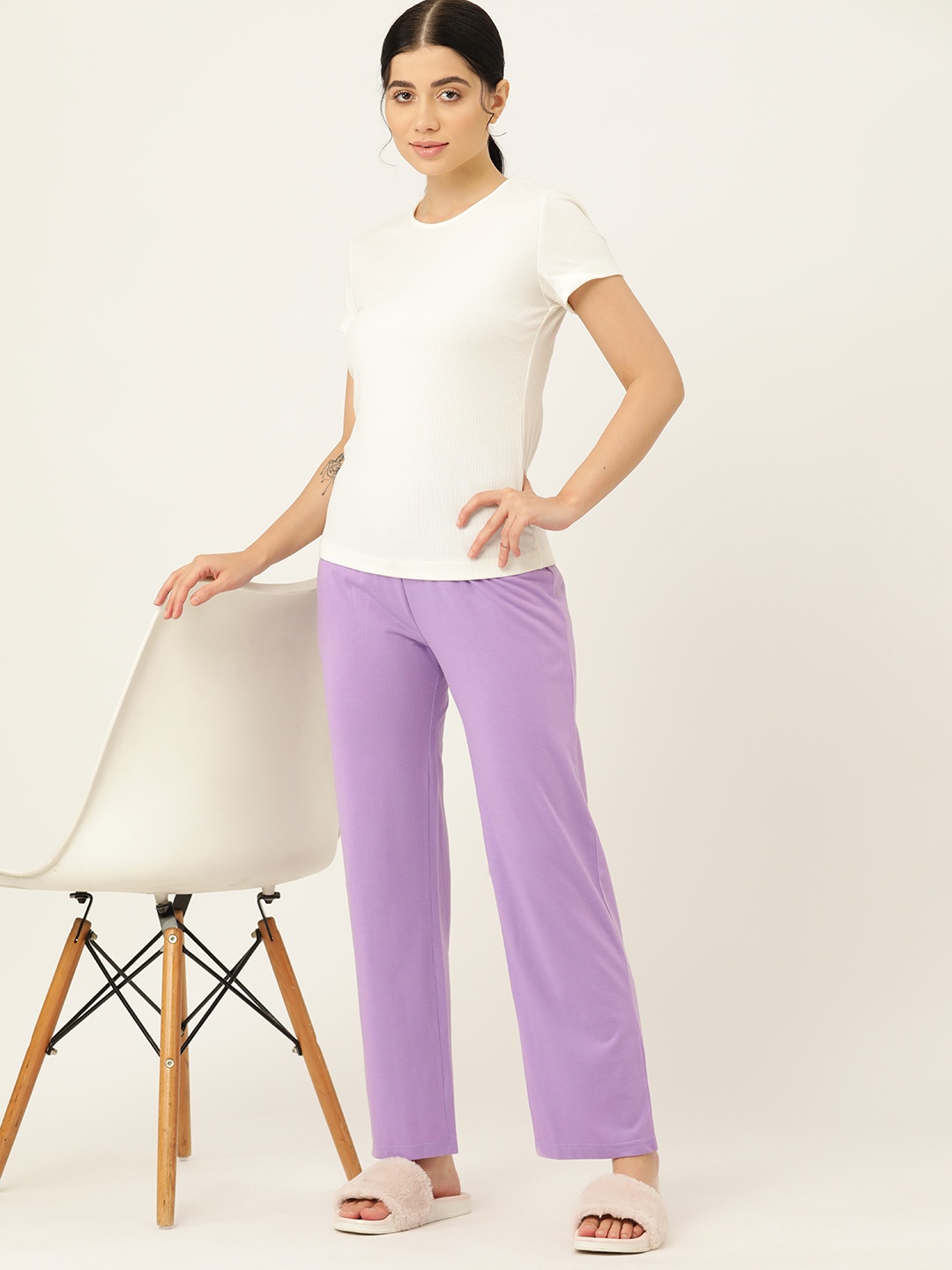 

ETC Women Solid Cotton Lounge Pants, Lavender