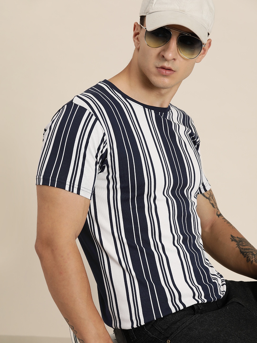 

Moda Rapido Striped Pure Cotton T-shirt, White