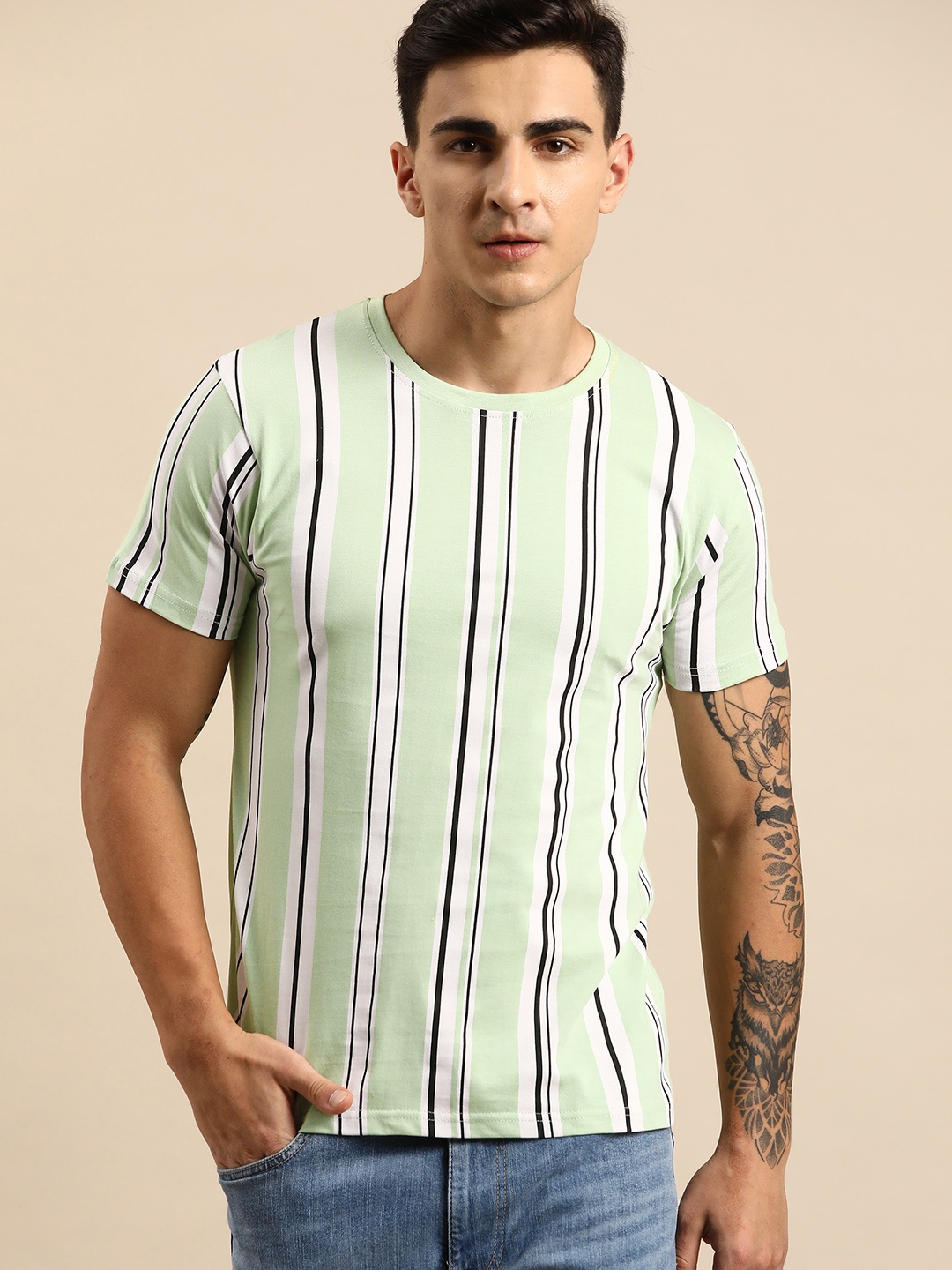 

Moda Rapido Striped Pure Cotton T-shirt, Sea green