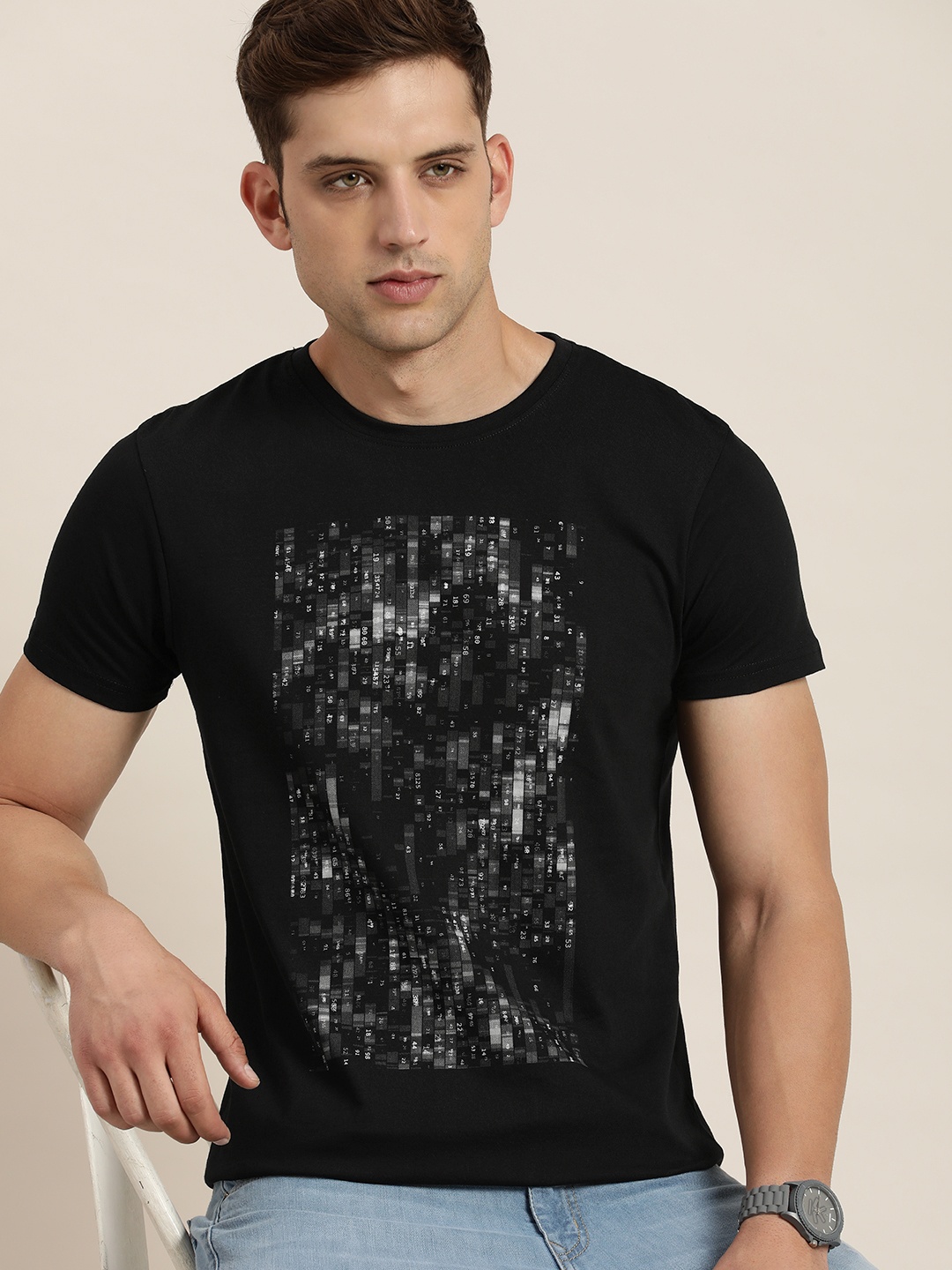 

Moda Rapido Round Neck Graphic Printed Pure Cotton T-shirt, Black