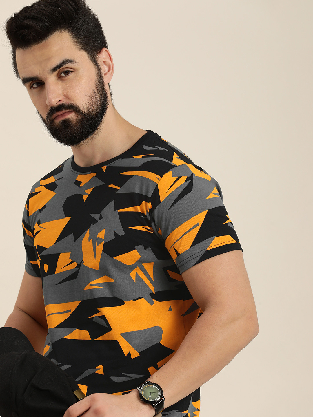 

Moda Rapido Abstract Print Knitted Pure Cotton T-shirt, Black