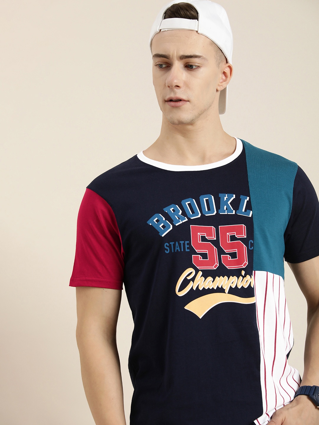 

Moda Rapido Round Neck Graphic Printed Pure Cotton T-shirt, Navy blue