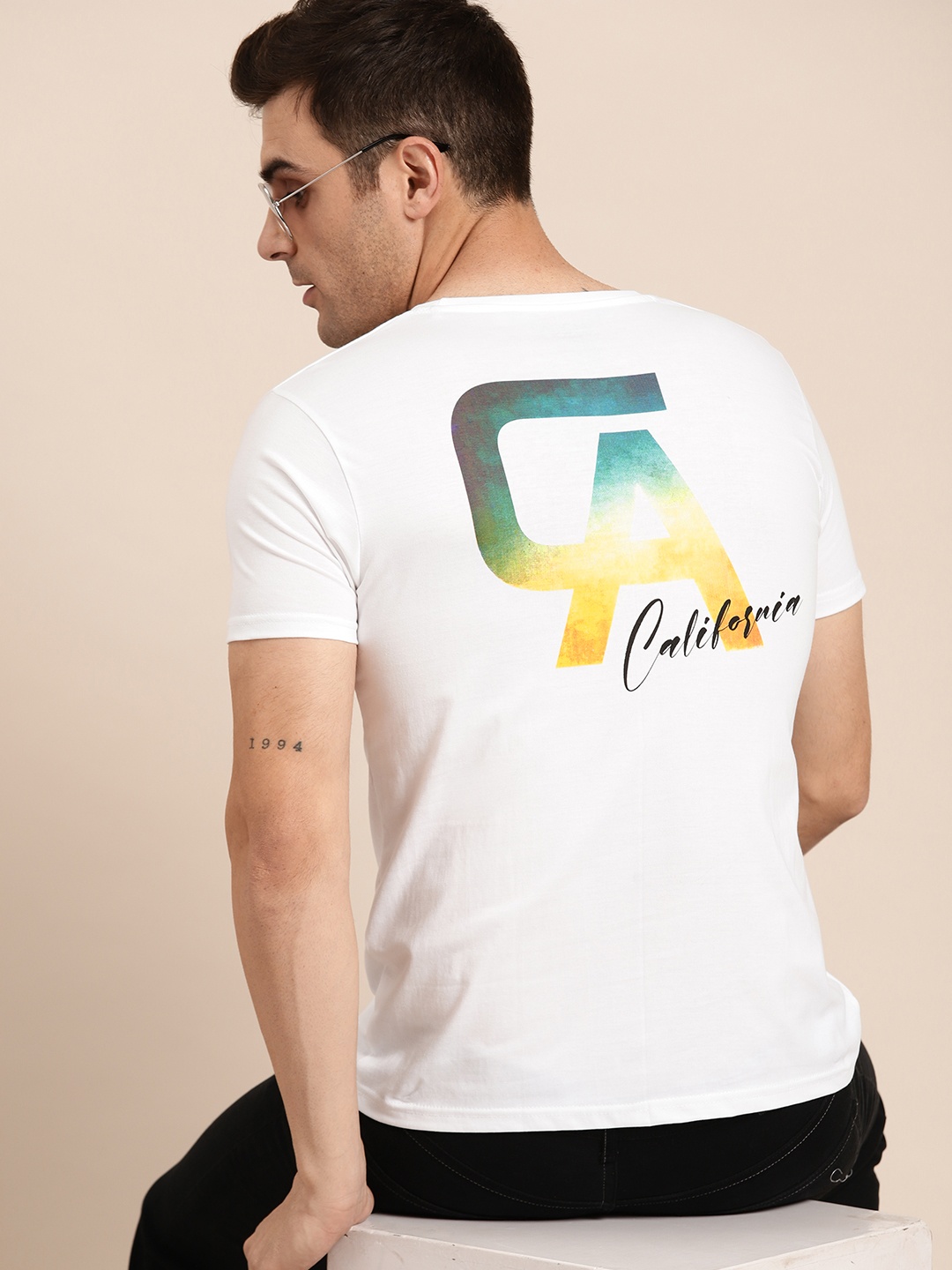

Moda Rapido Men Typography Printed Back Pure Cotton T-shirt, White