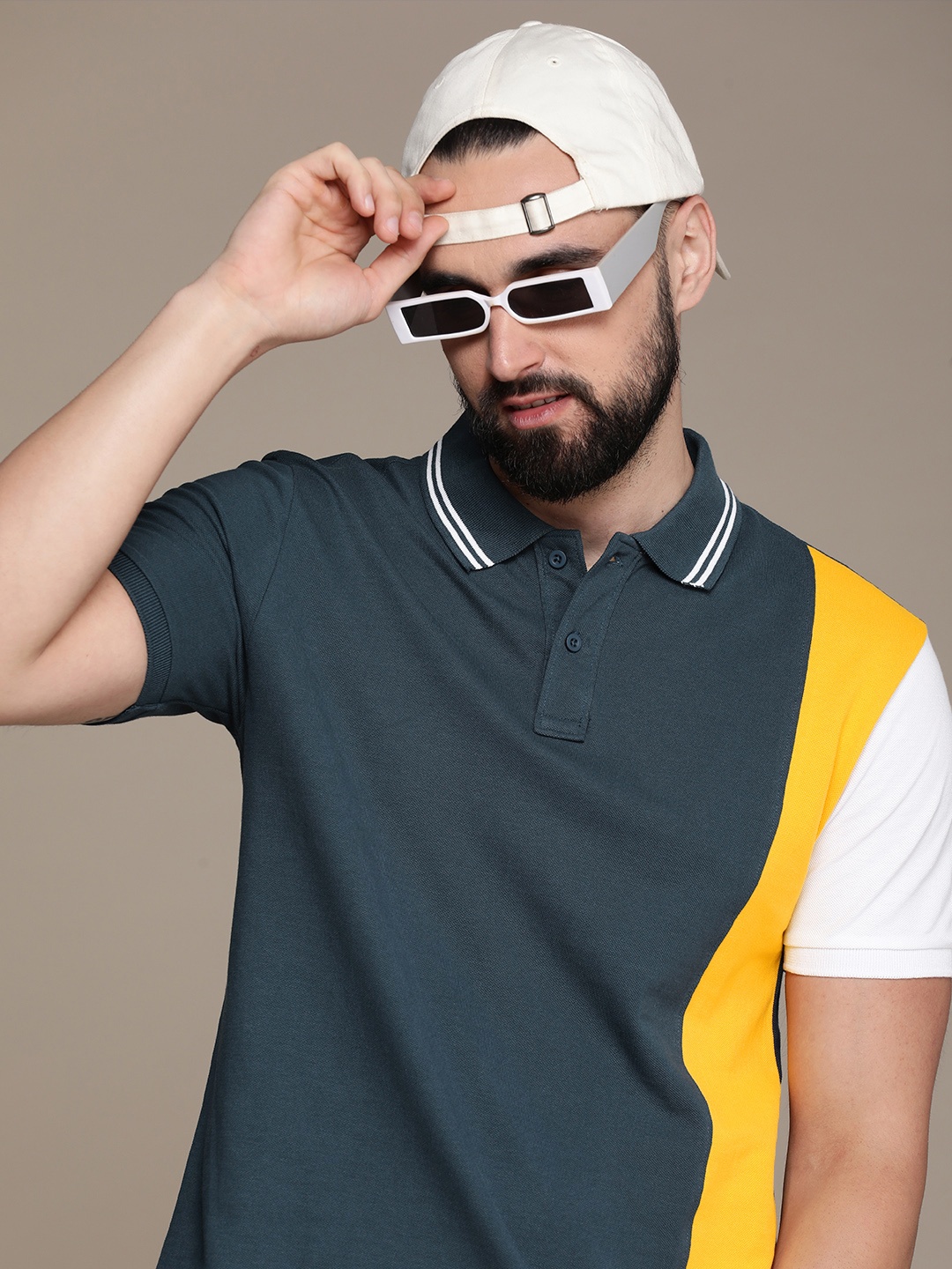 

Moda Rapido Colourblocked Polo Collar Pure Cotton T-shirt, Teal