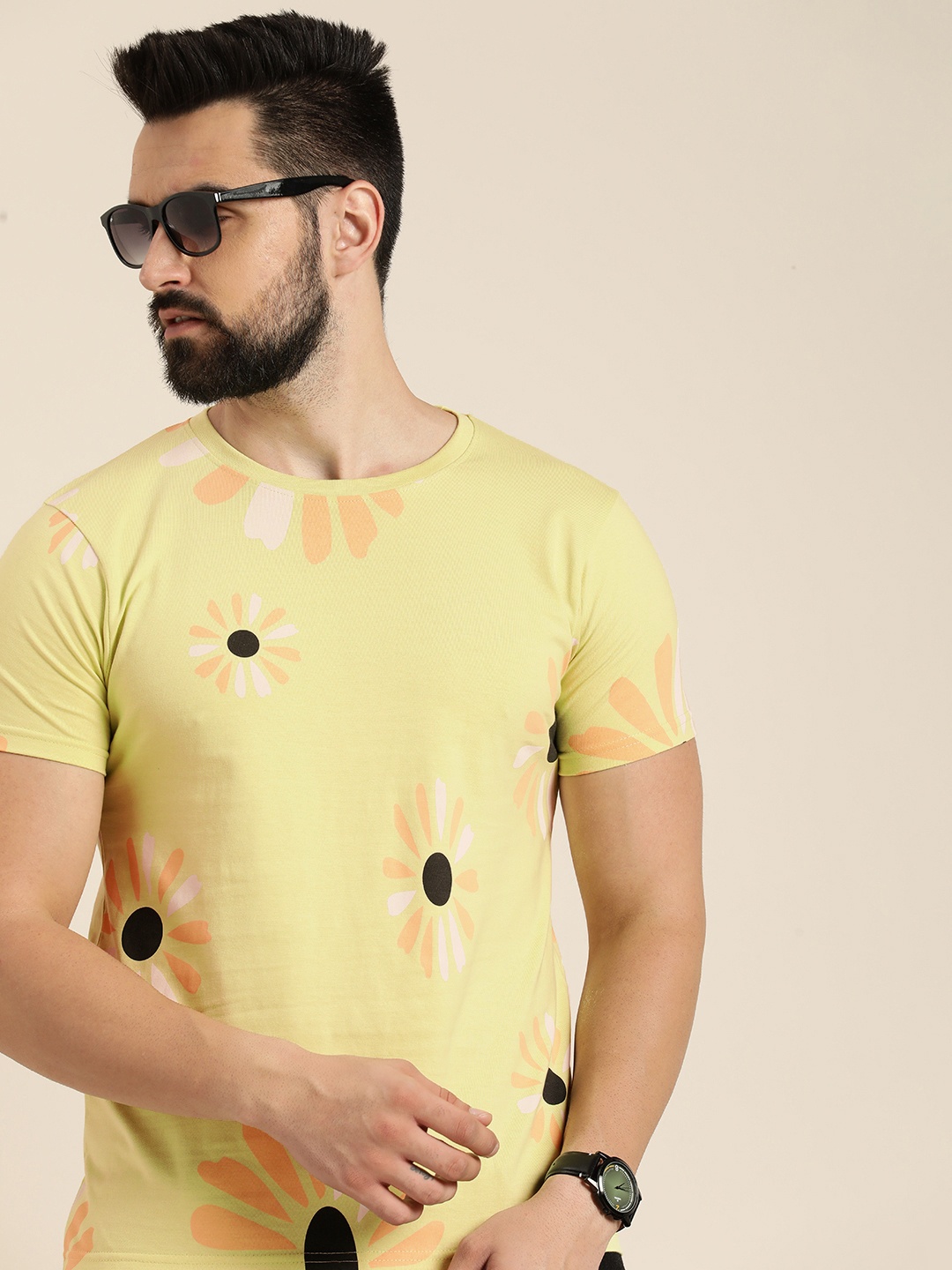 

Moda Rapido Floral Printed Pure Cotton T-shirt, Lime green