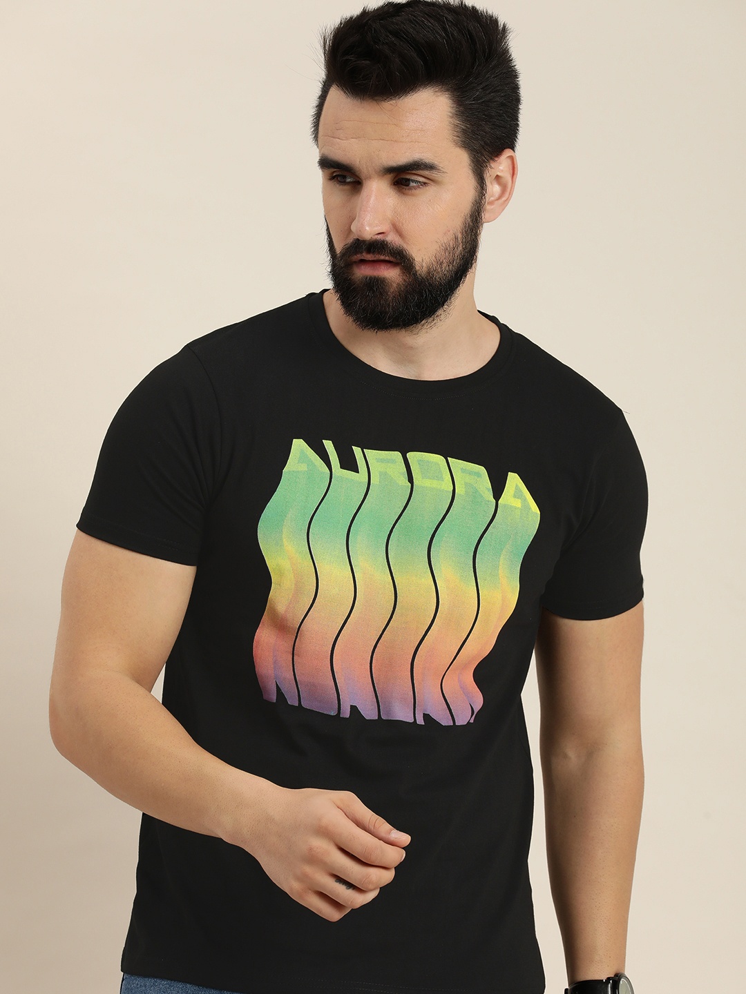 

Moda Rapido Typography Print Knitted Pure Cotton T-shirt, Black