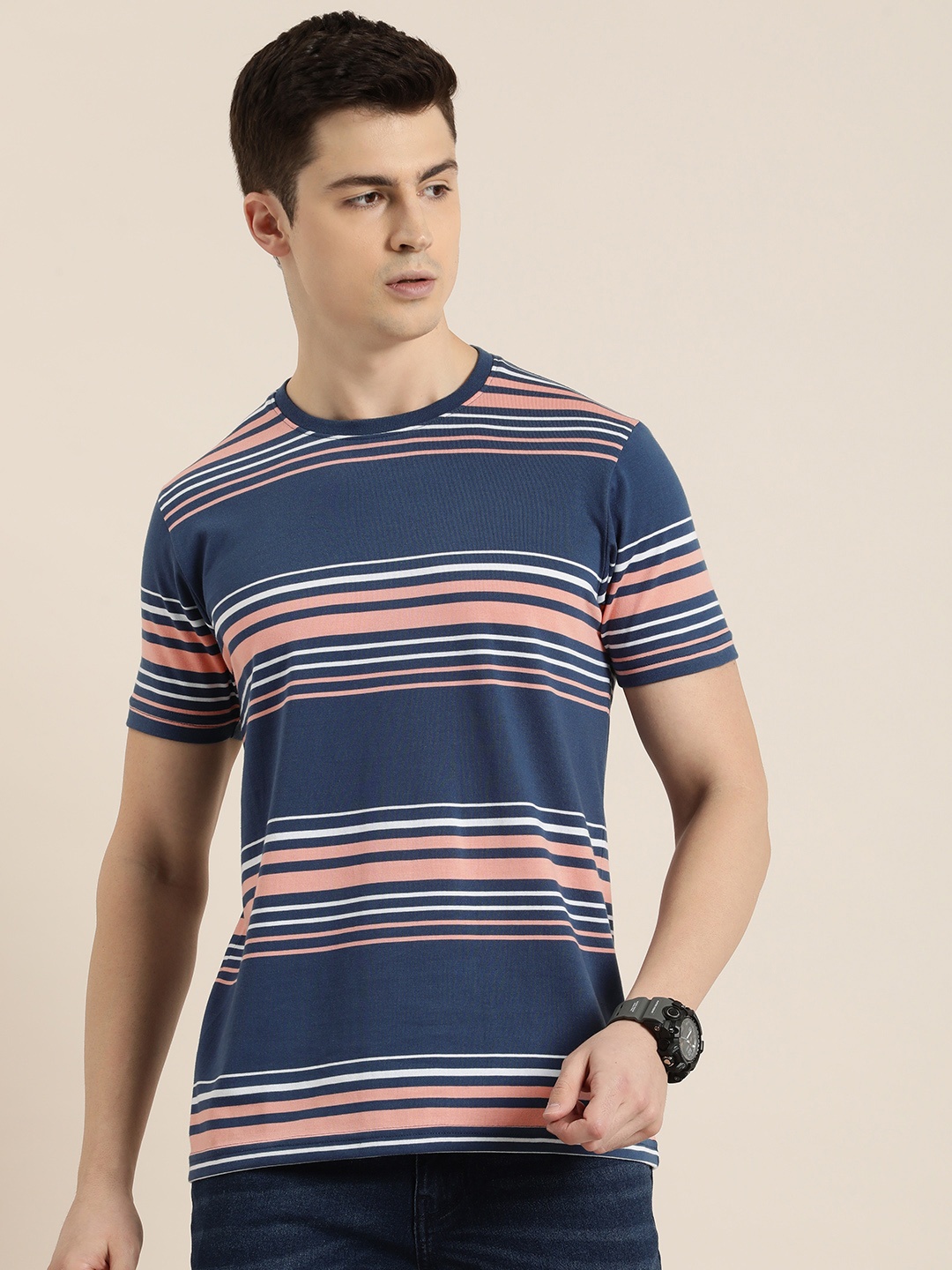 

Moda Rapido Striped Polo Collar Casual T-shirt, Blue