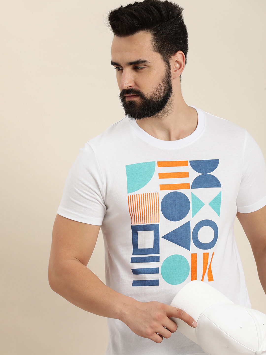 

Moda Rapido Geometric Print Knitted Pure Cotton T-shirt, White