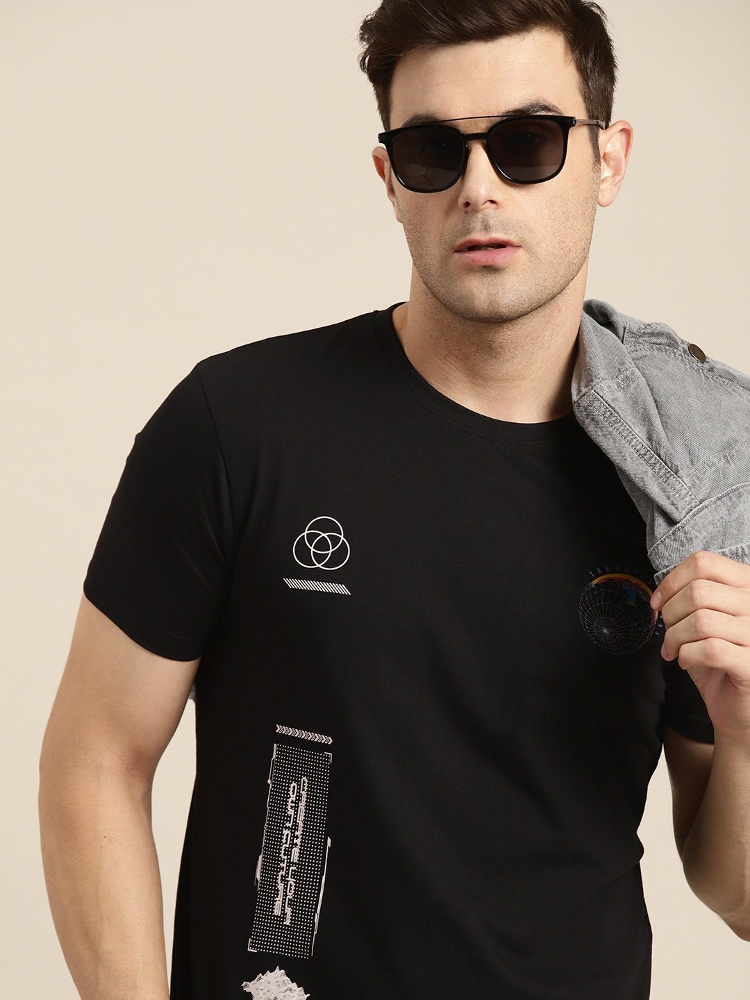 

Moda Rapido Men Placement Printed Pure Cotton T-shirt, Black