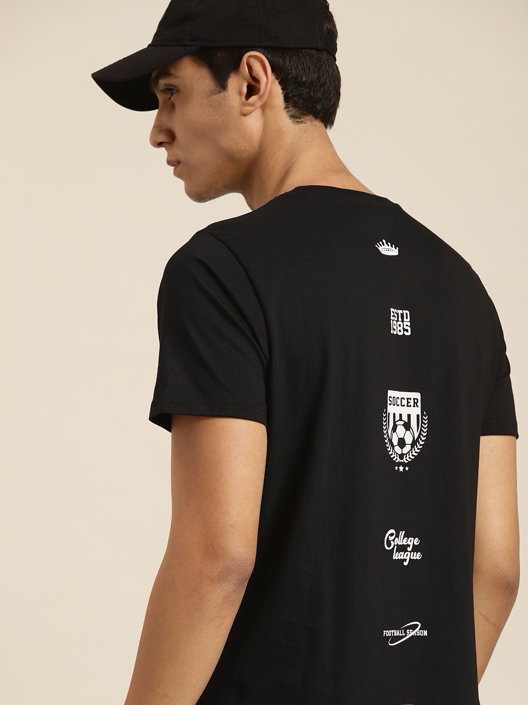 

Moda Rapido Men Printed Back Pure Cotton T-shirt, Black