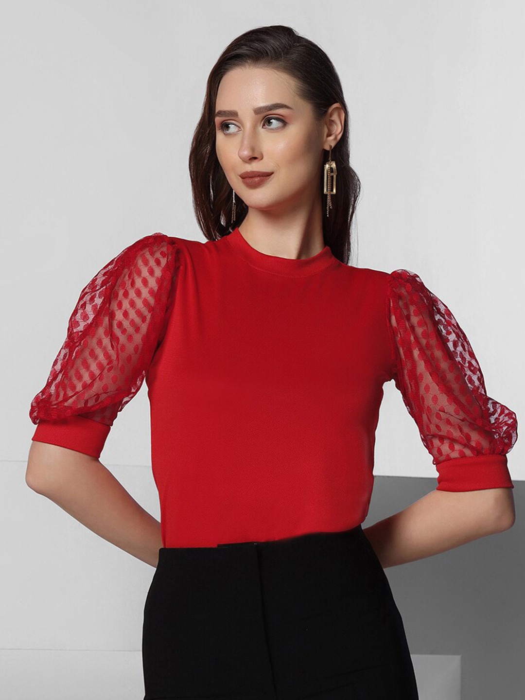 

Selvia Puff Sleeves Regular Top, Red