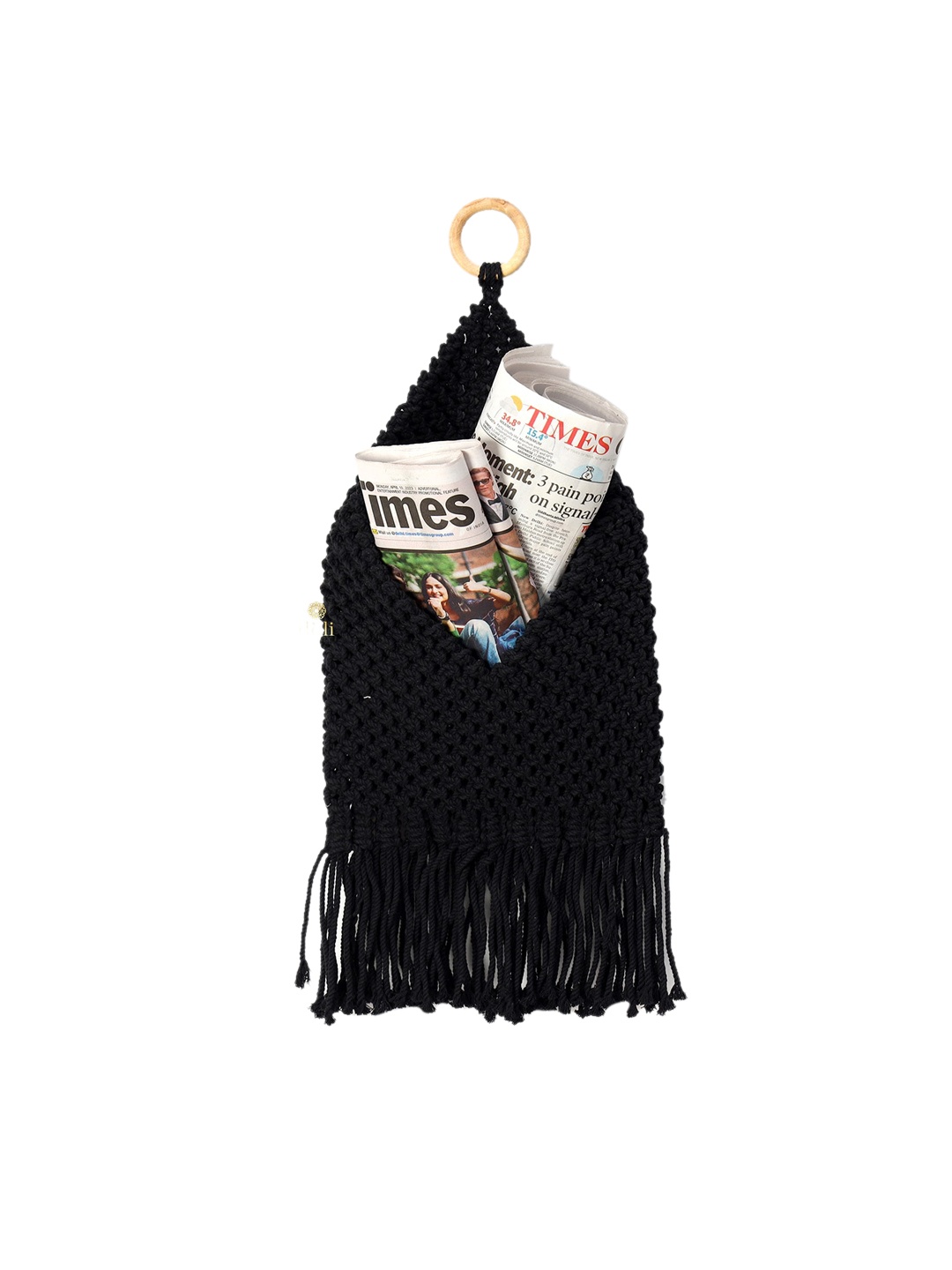 

DULI Black Macrame Magazine Storage Organizer Wall Hanging Pocket Home Dcor