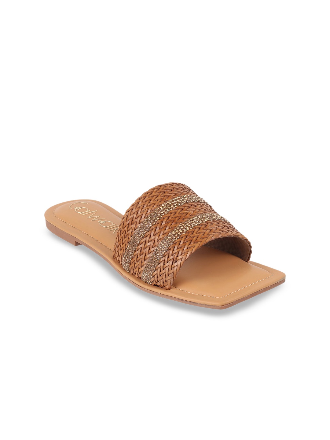 

Catwalk Women Woven Design Open Toe Flats, Tan