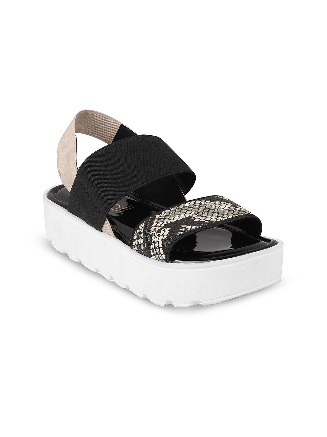

Catwalk Printed Open Toe Flatform Heels, Black