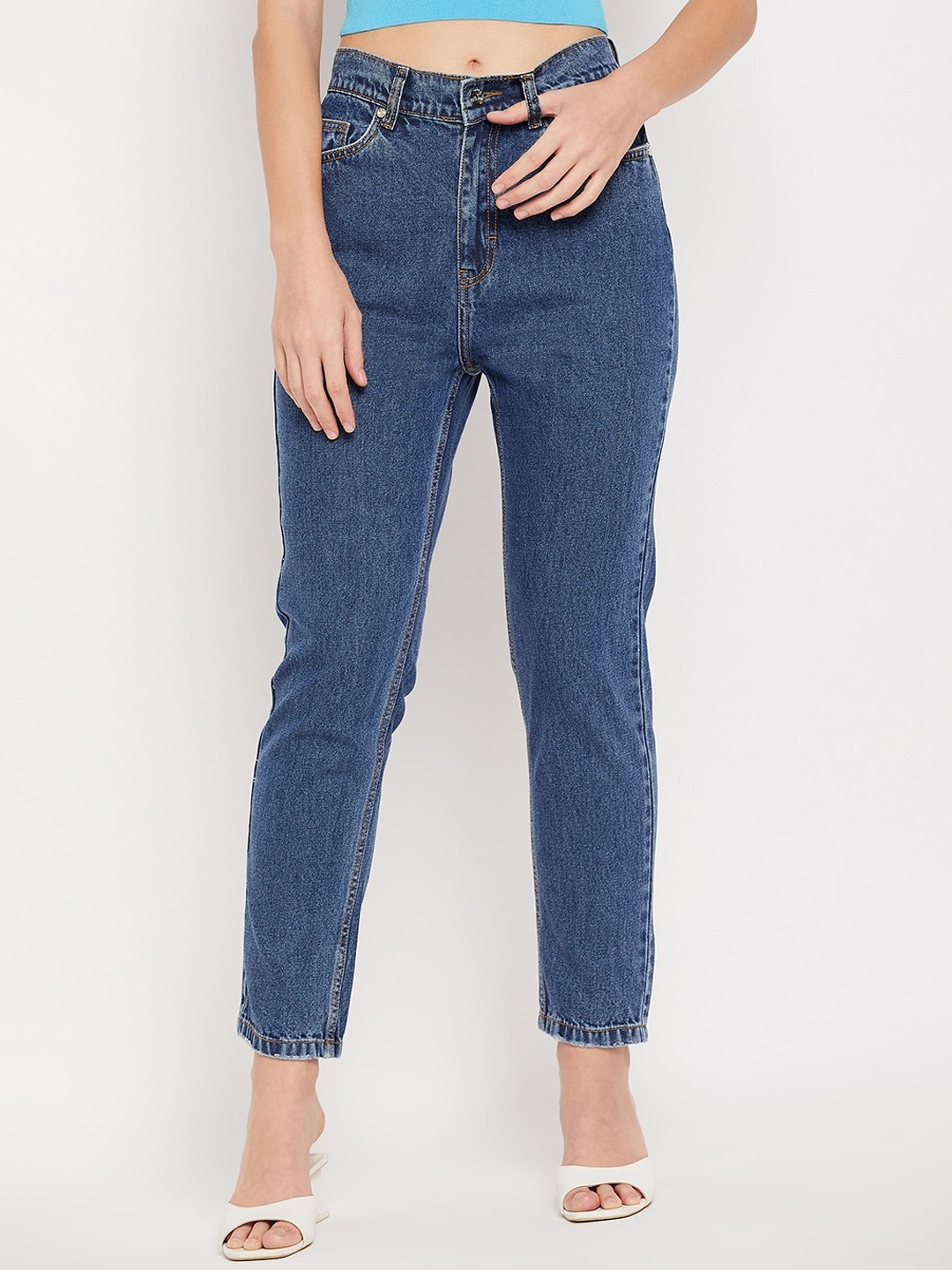 

CAMLA Women Mid-Rise Clean Look Cotton Jeans, Blue