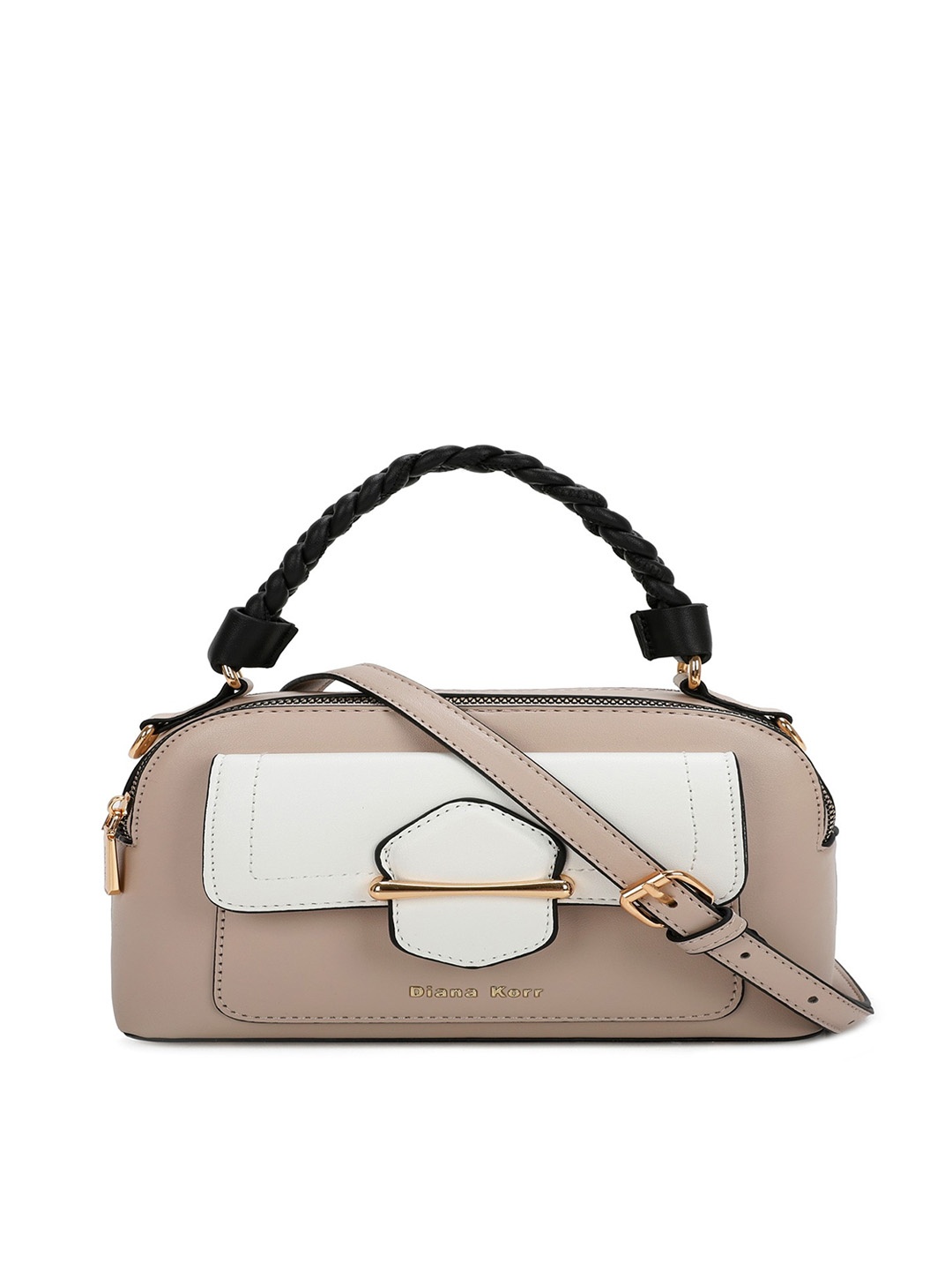 

Diana Korr Colourblocked PU Small Structured Handheld Bag, Beige
