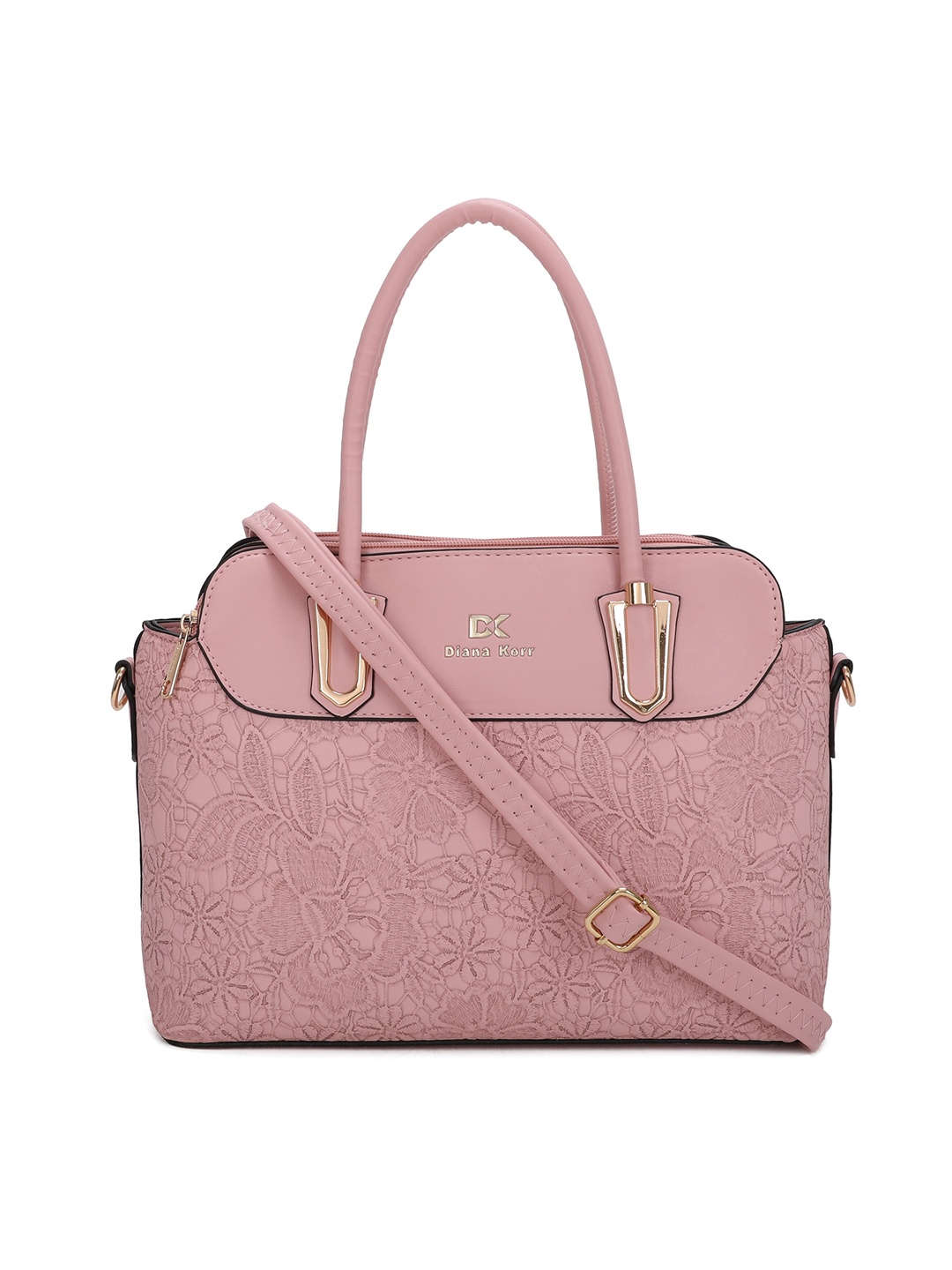 

Diana Korr Floral Self Design Embroidered Structured Handheld Bag, Pink