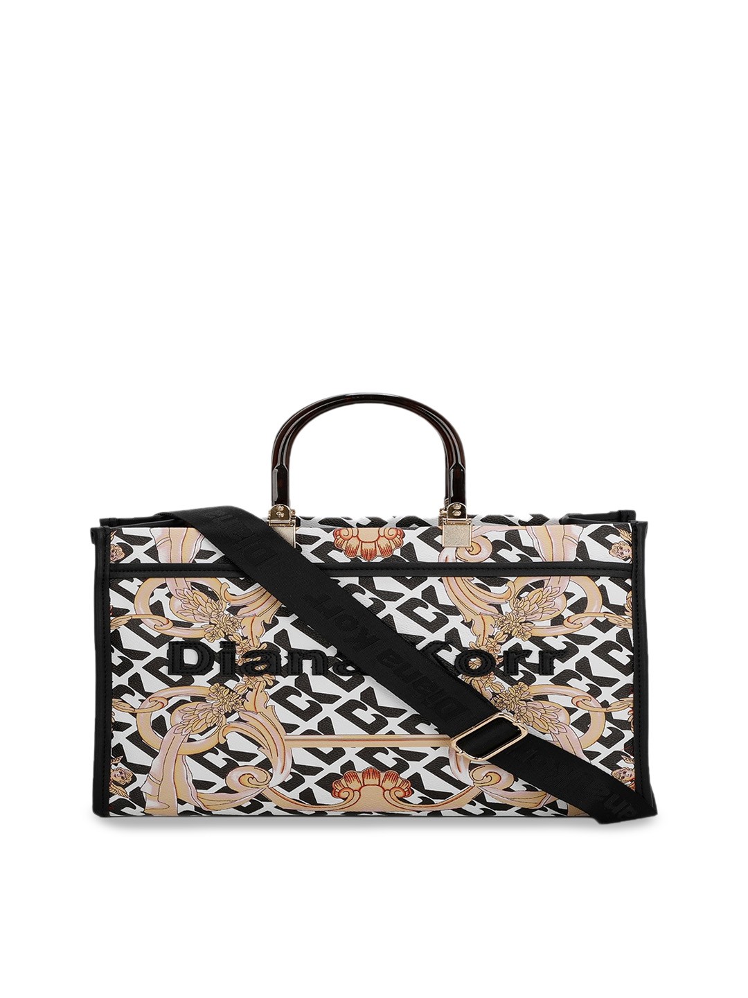

Diana Korr Brand Logo Printed PU Structured Handheld Bag, Black