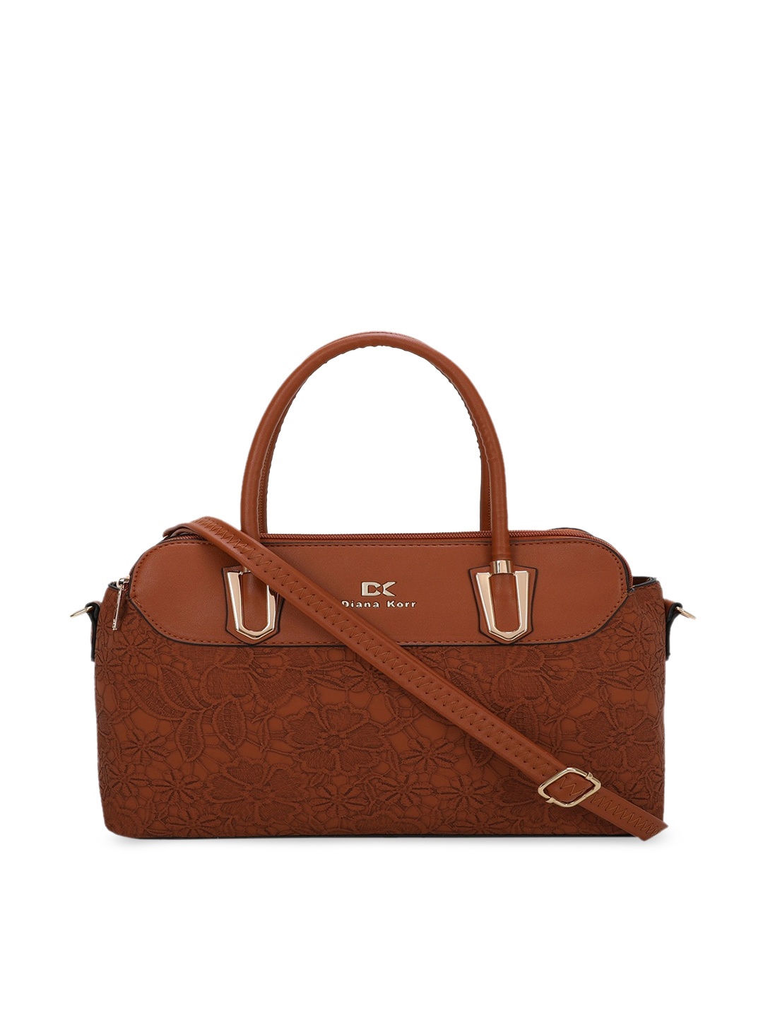 

Diana Korr Floral Self Design Embroidered Structured Handheld Bag, Brown