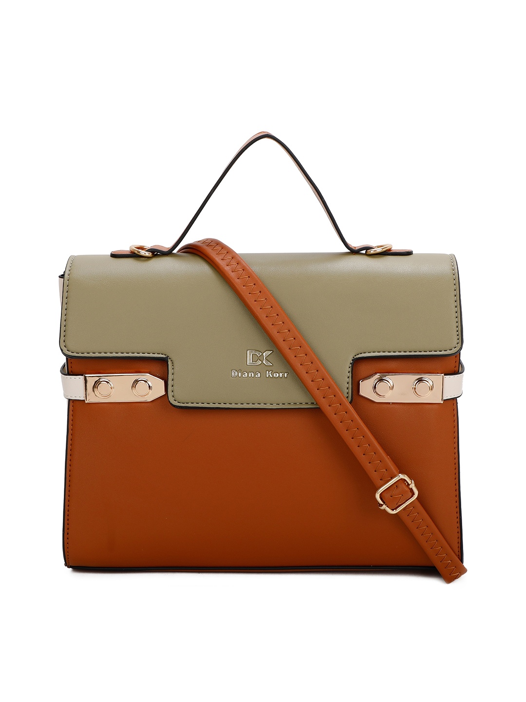 

Diana Korr Colourblocked Structured Satchel Bag, Green
