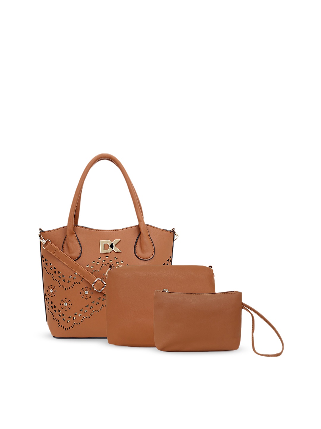 

Diana Korr Pack Of 2 Structured Handheld Bag With Cut Work, Tan