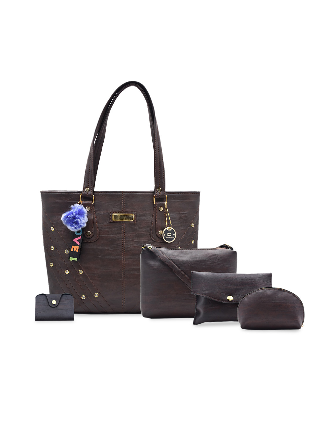 

Diana Korr Set Of 5 Textured PU Structured Shoulder Bag, Coffee brown