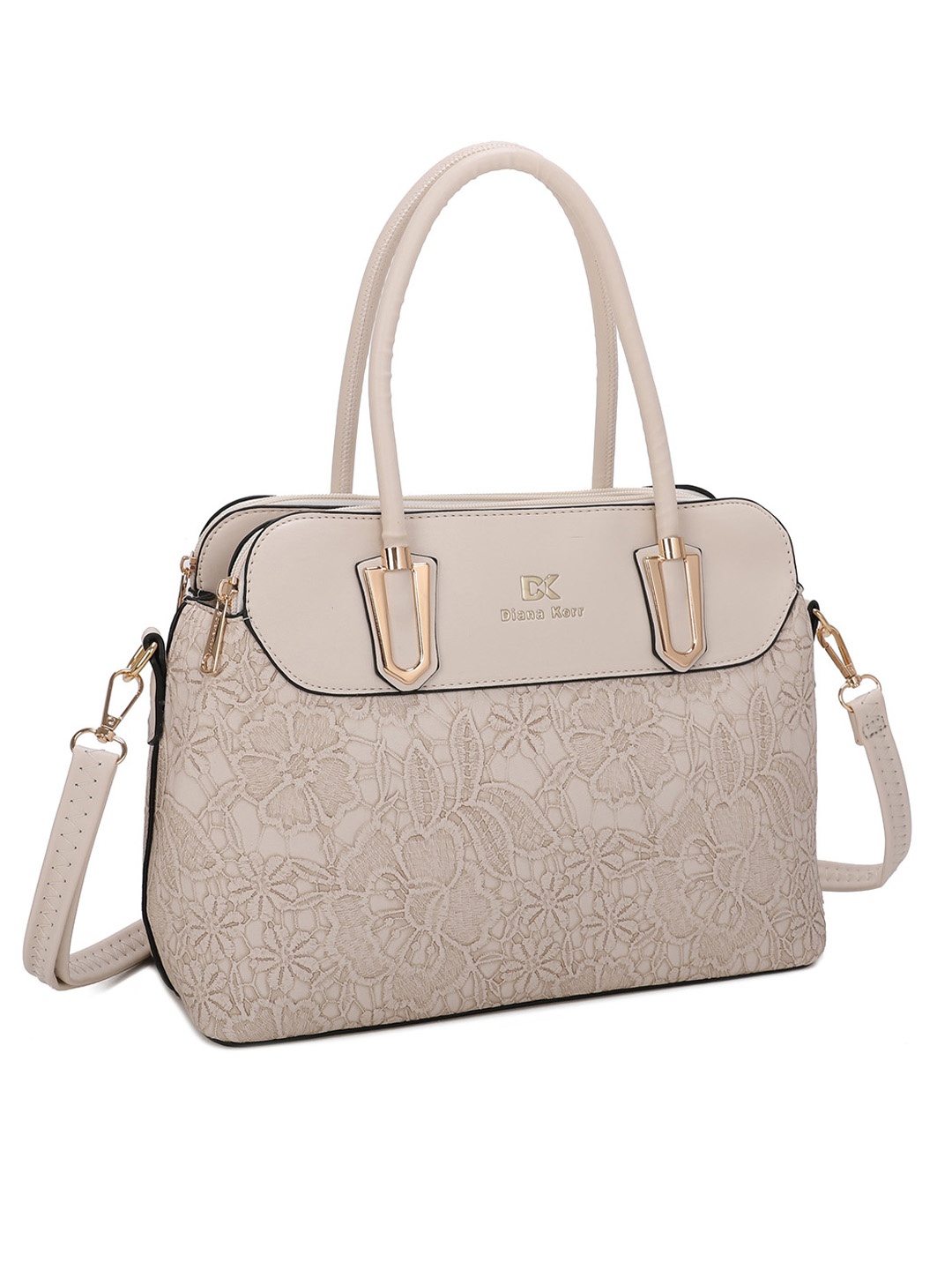 

Diana Korr PU Floral Textured Structured Handheld Bag, Beige