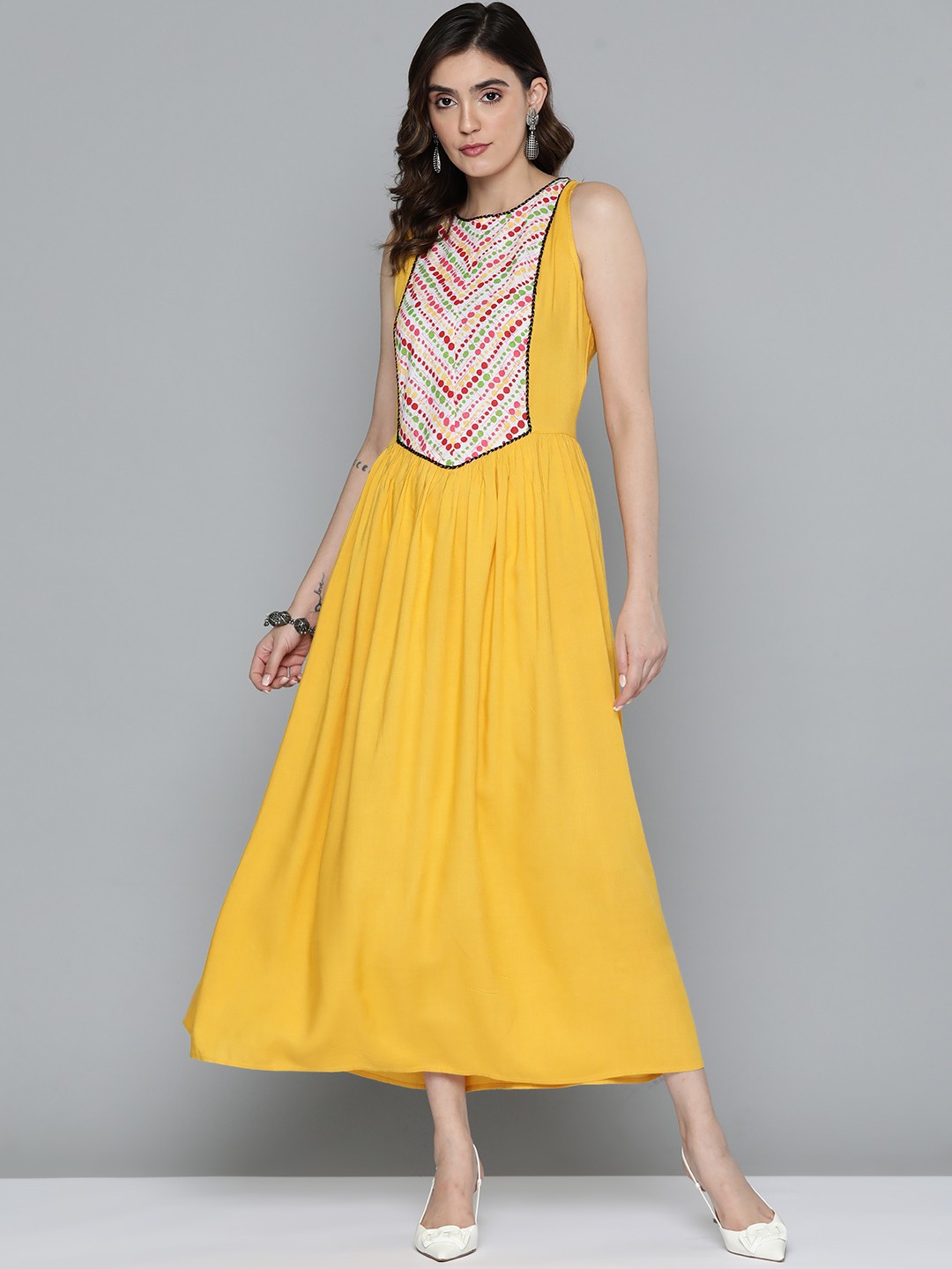 

HERE&NOW Printed Fit & Flare Maxi Dress, Yellow