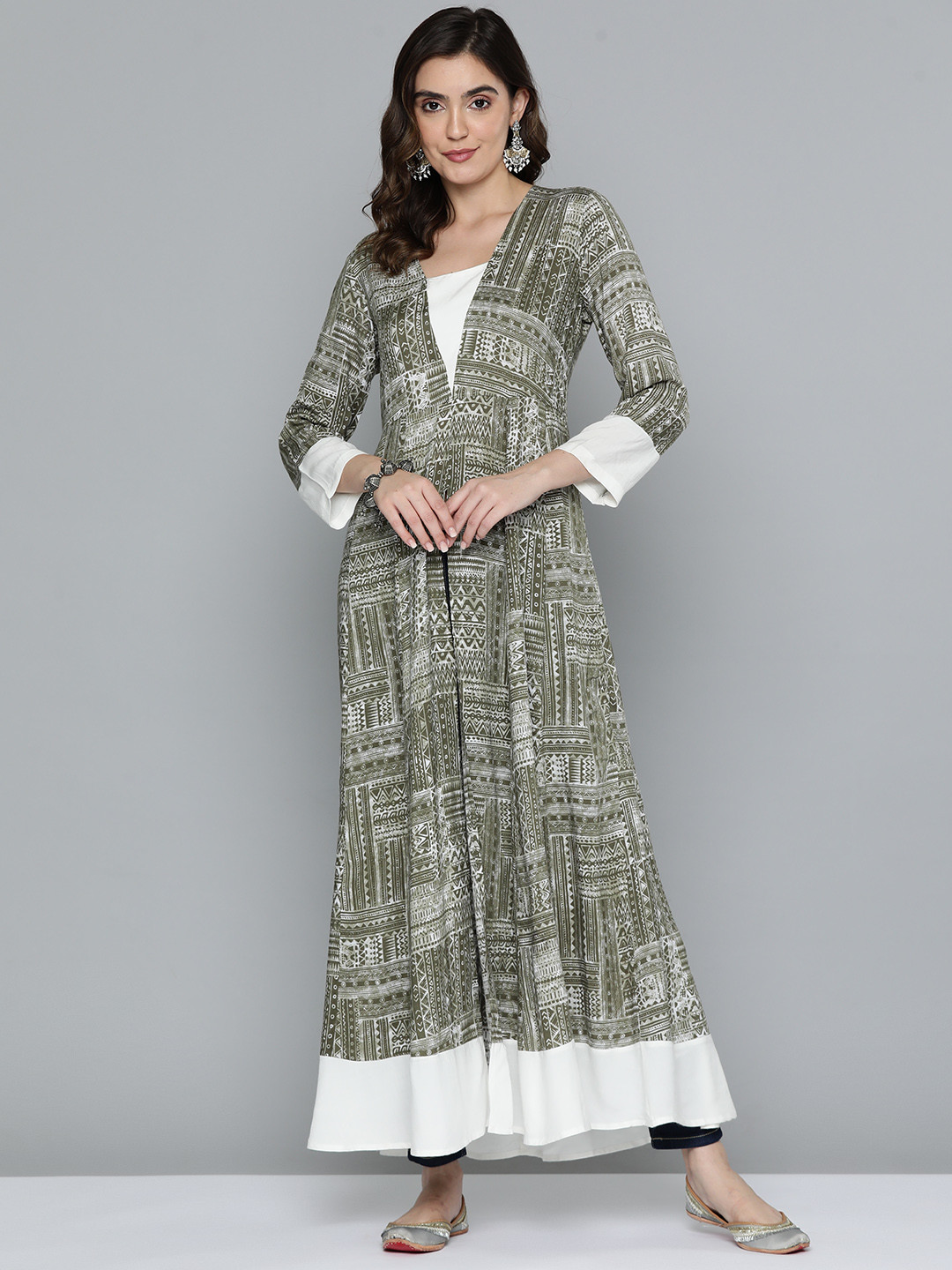 

HERE&NOW Geometric Printed Kurta, Olive