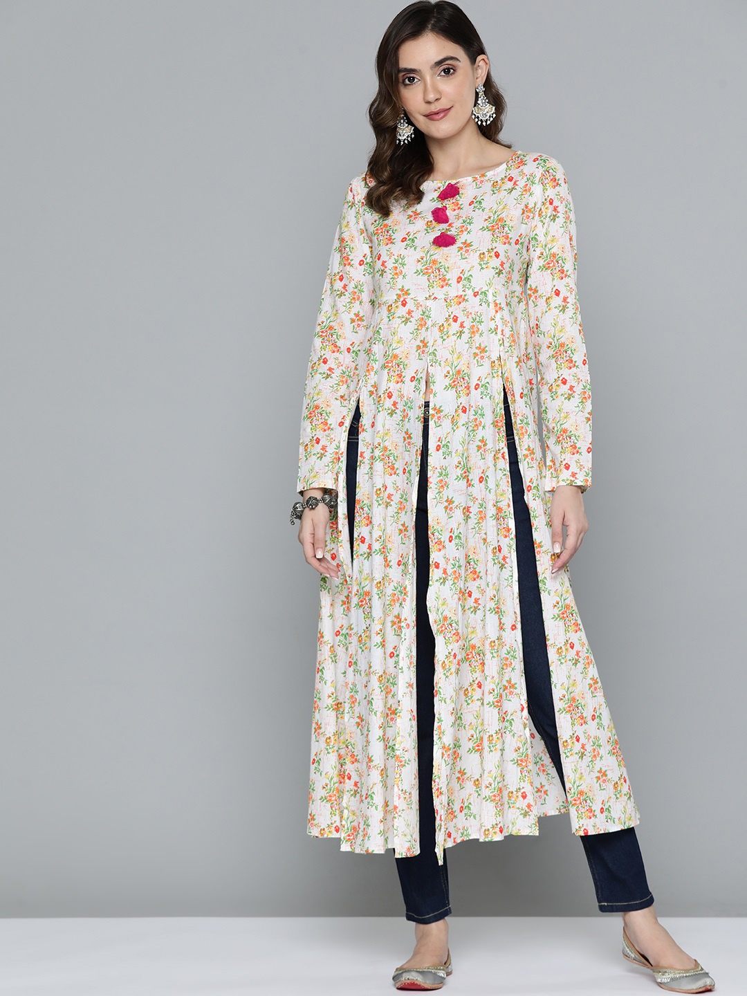

HERE&NOW Floral Printed Kurta, Off white