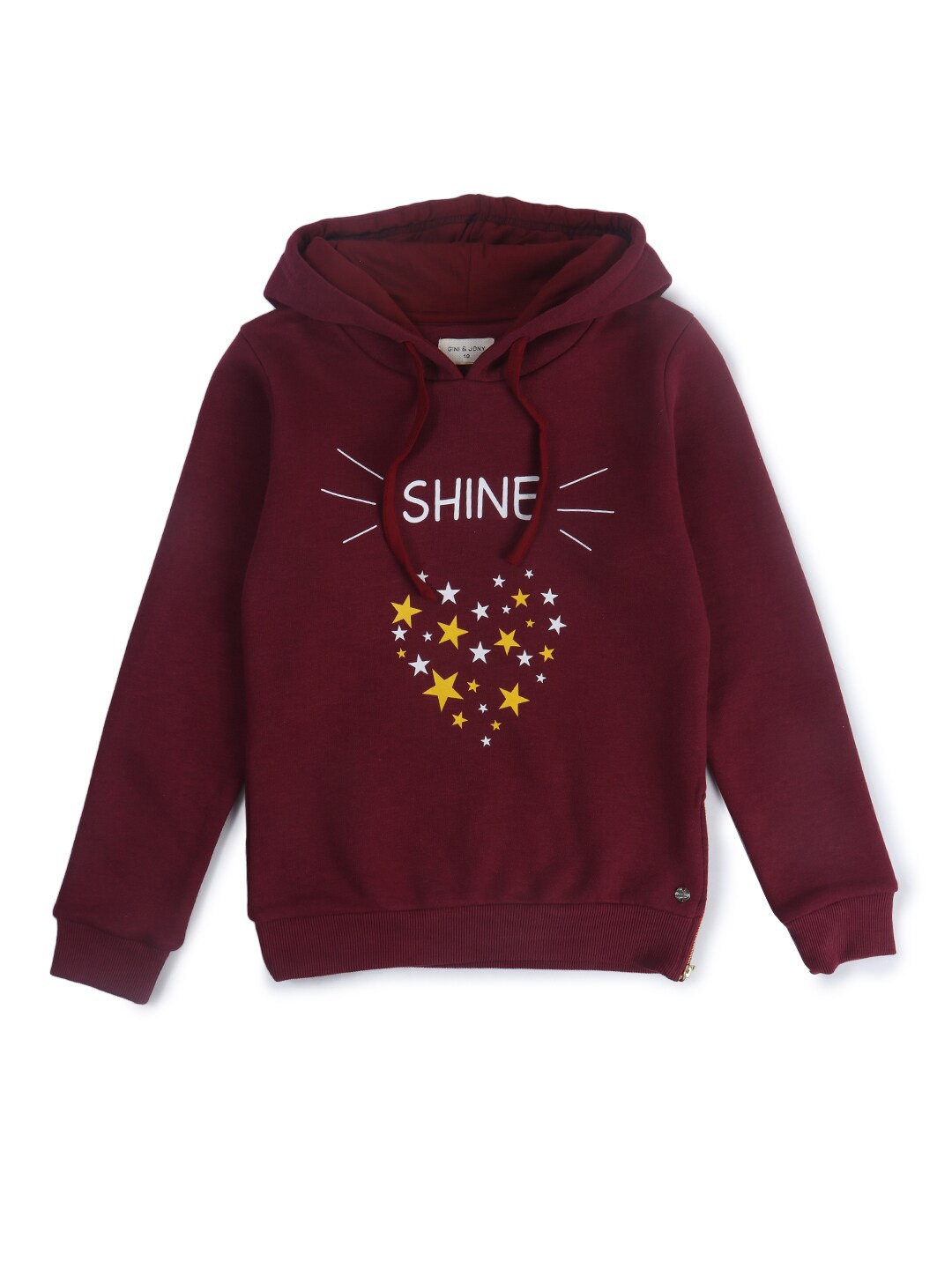 

Gini and Jony Girls Printed Cotton Hooded Sweatshirt, Maroon