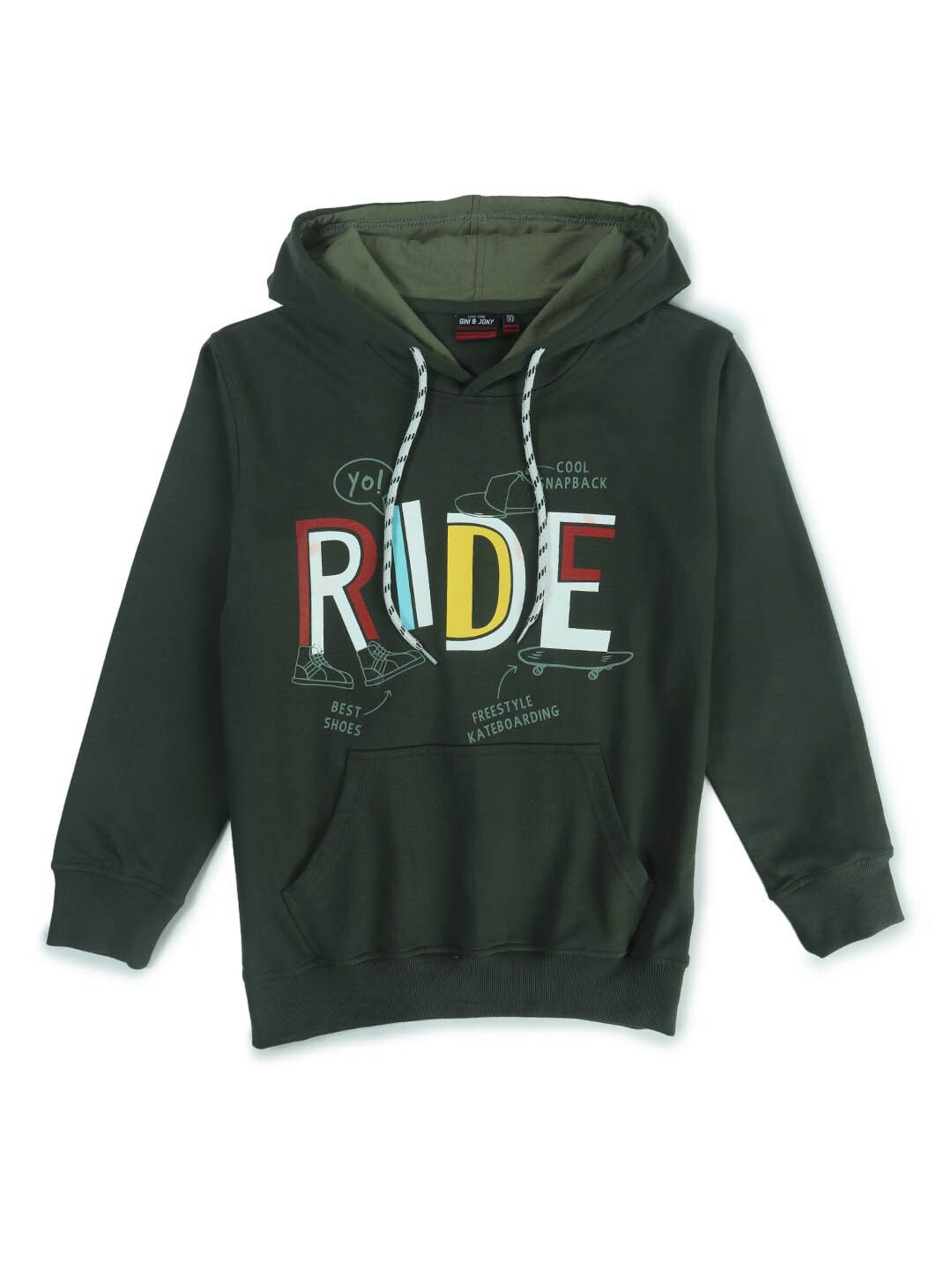 

Gini and Jony Kids Boys Typography Printed Hooded Fleece Sweatshirt, Green