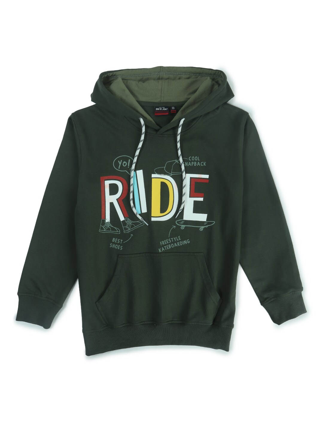 

Gini and Jony Kids Boys Typography Printed Hooded Fleece Sweatshirt, Green