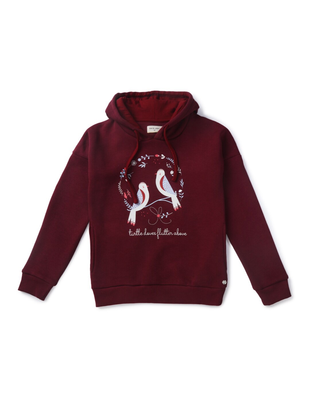

Gini and Jony Girls Printed Cotton Hooded Sweatshirt, Maroon