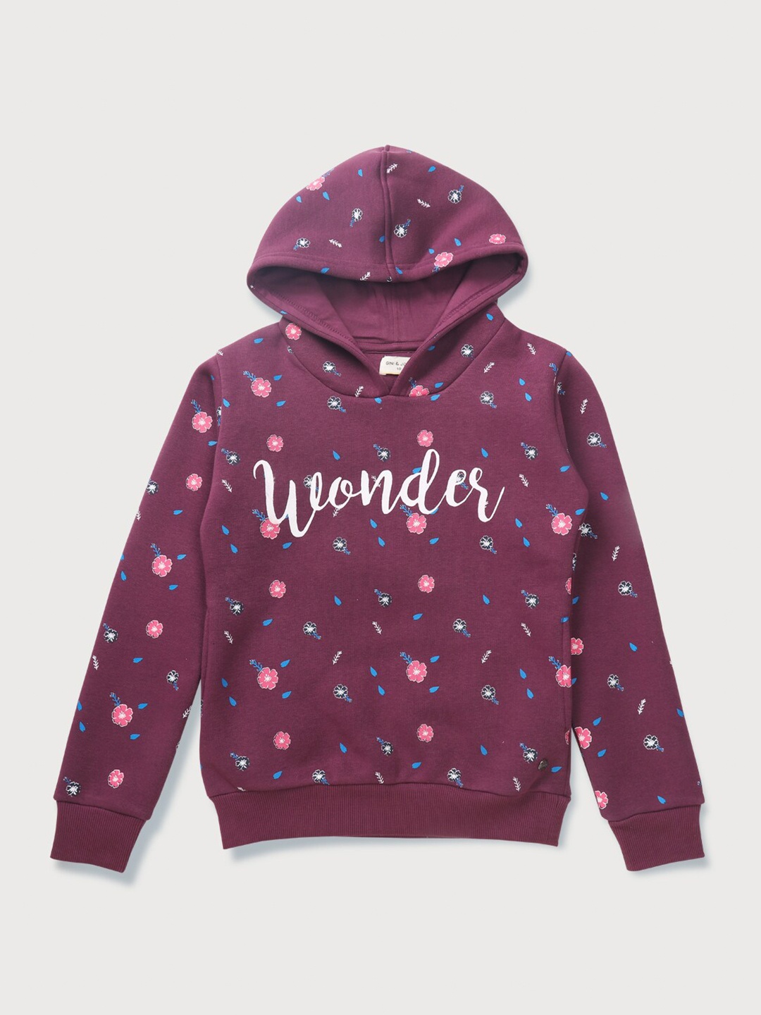 

Gini and Jony Girls Printed Cotton Hooded Sweatshirt, Purple