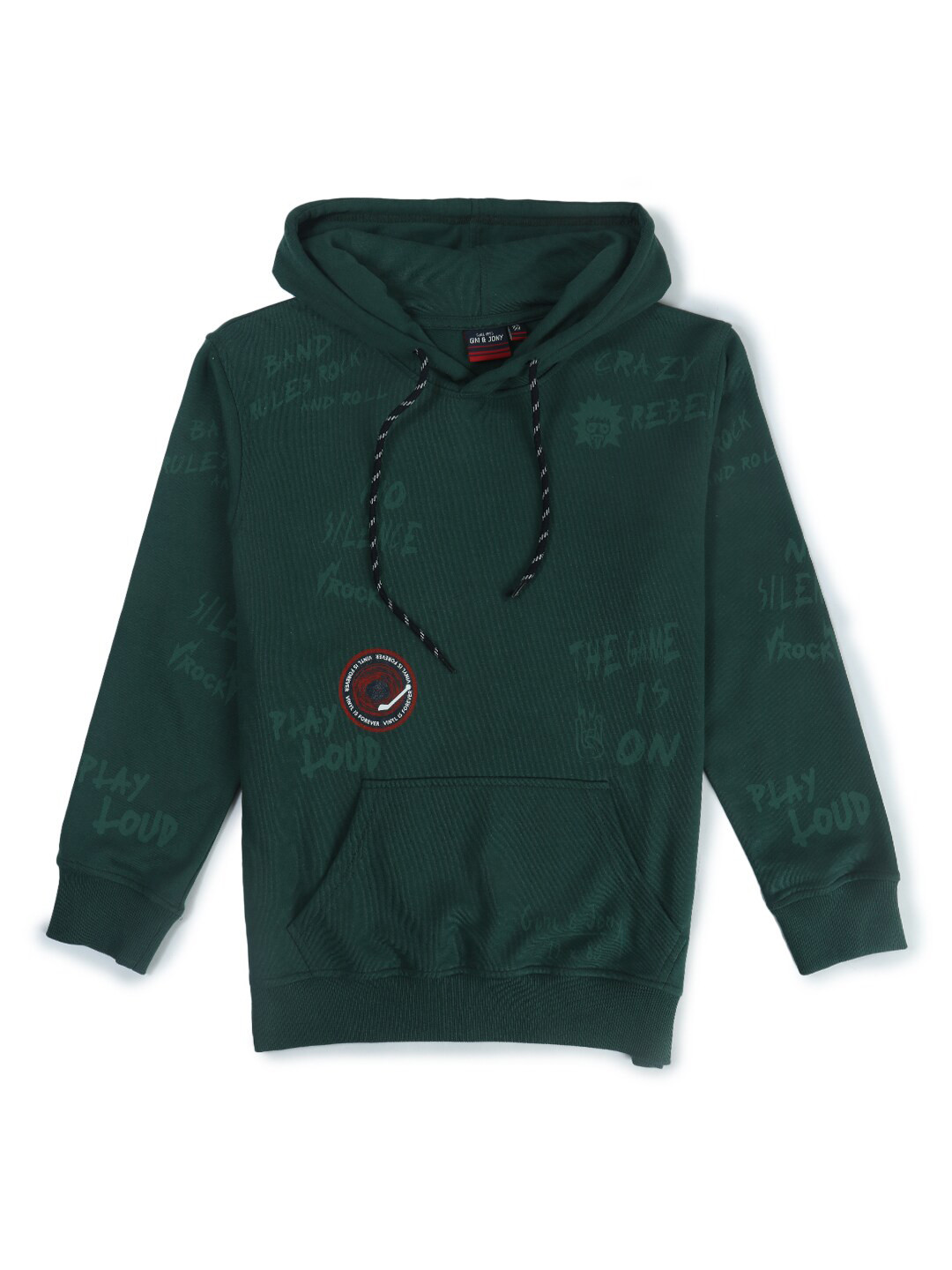 

Gini and Jony Boys Typography Printed Hooded Fleece Sweatshirt, Green
