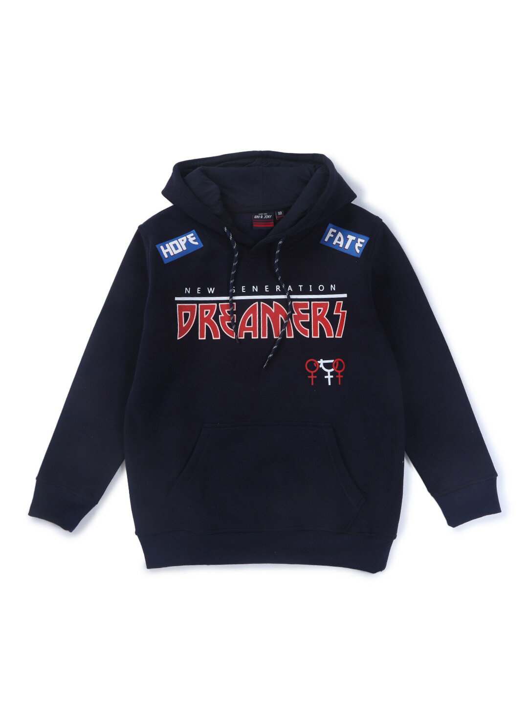 

Gini and Jony Boys Printed Fleece Hooded Sweatshirt, Navy blue