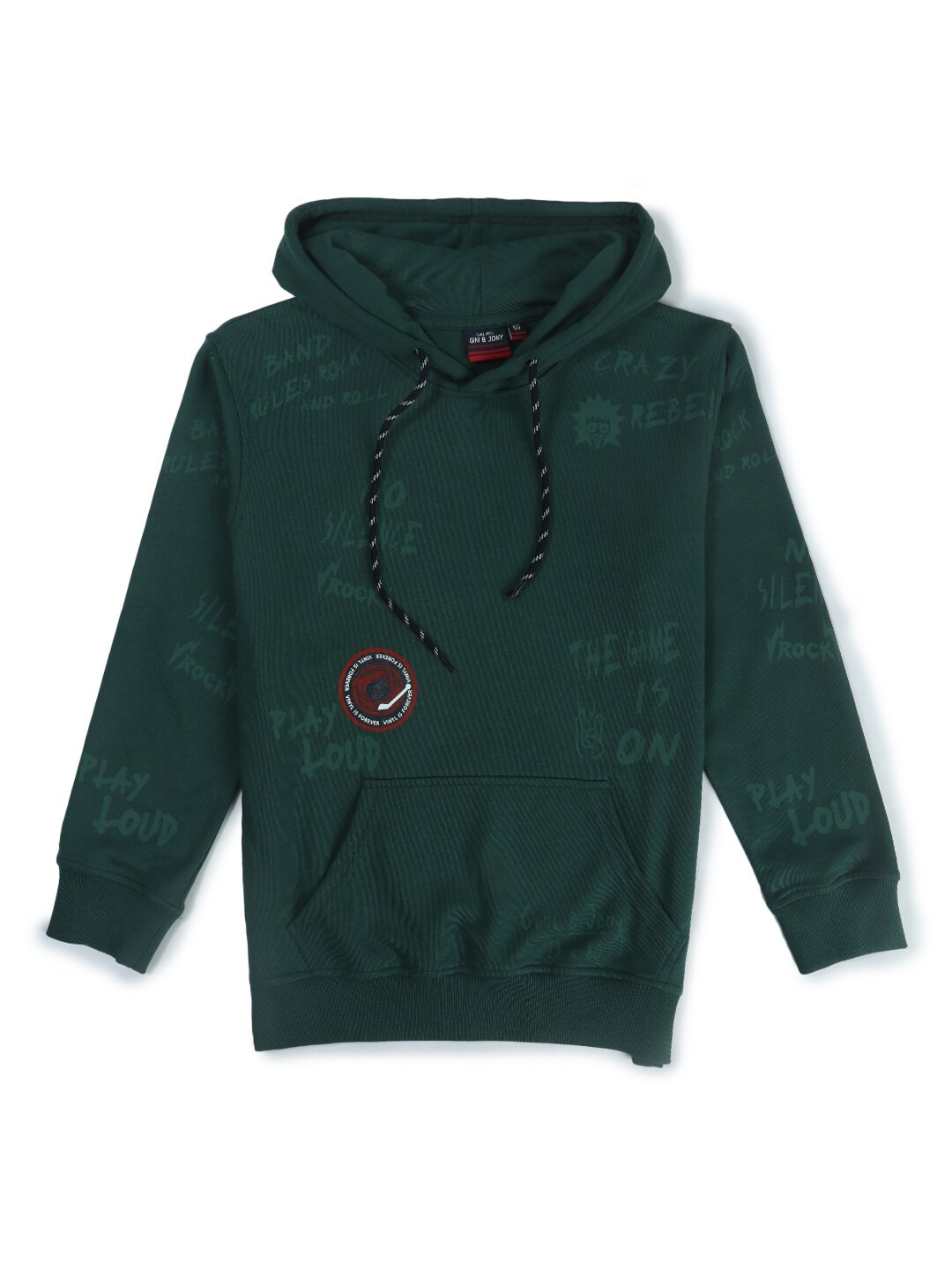

Gini and Jony Infants Boys Typography Printed Hooded Fleece Sweatshirt, Green