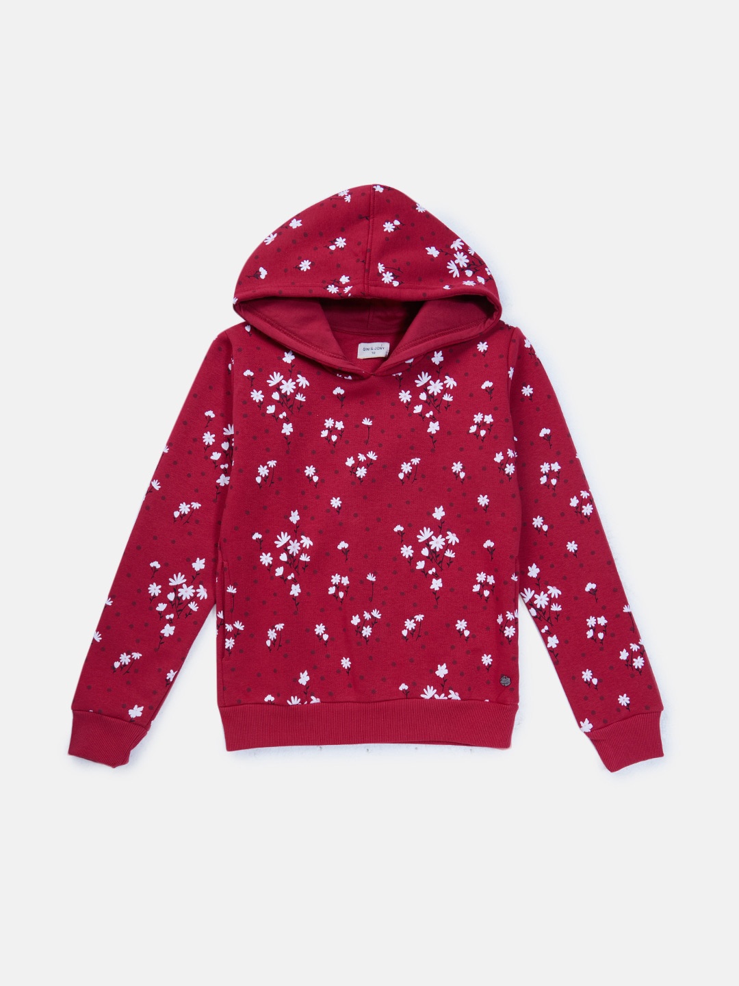 

Gini and Jony Girls Floral Printed Hooded Cotton Sweatshirt, Red