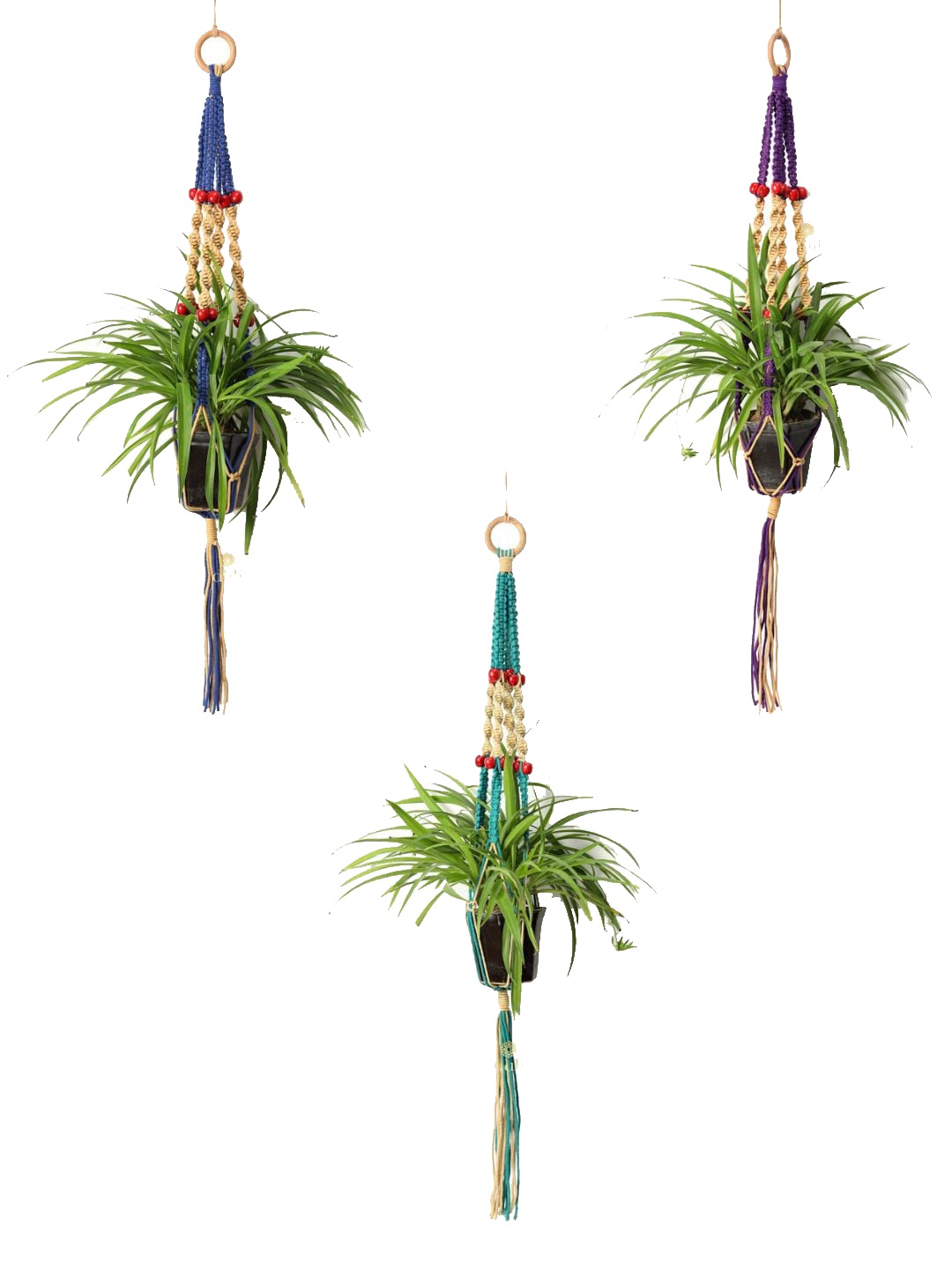 

DULI 3-Pcs Blue & Purple Macrame Boho Planters Wall Hangings