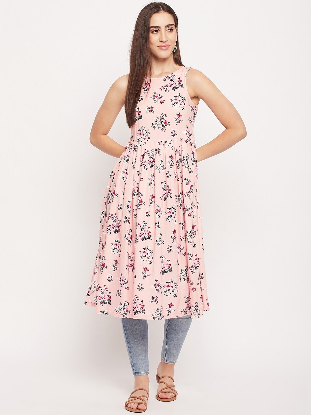 

NABIA Floral Printed Anarkali Kurta, Peach