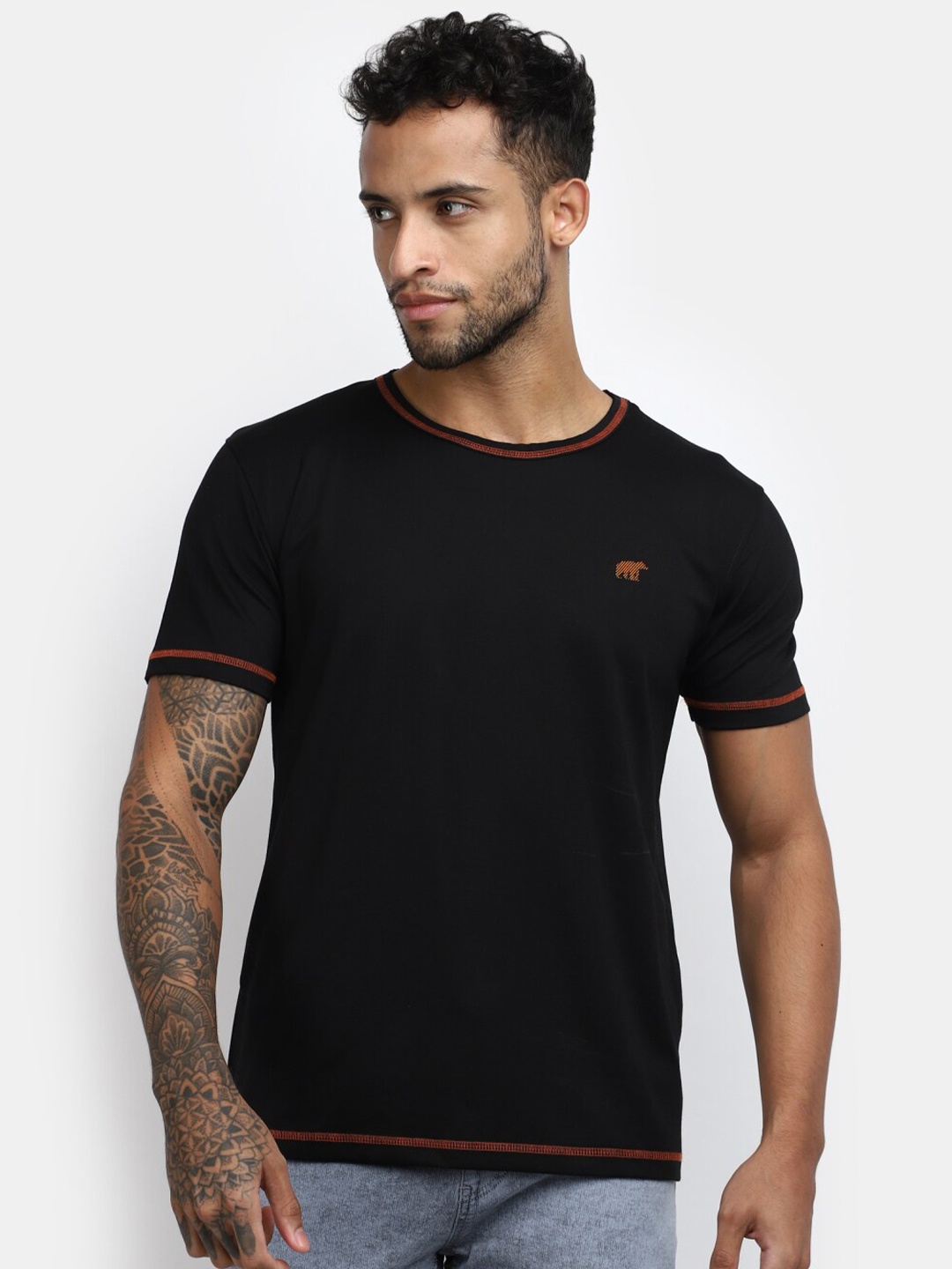 

V-Mart Men Slim Fit Cotton Round Neck T-shirt, Black