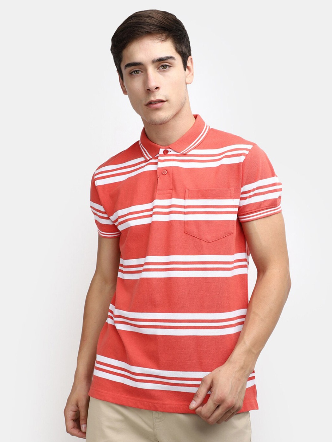 

V-Mart Striped Polo Collar T-shirt, Orange