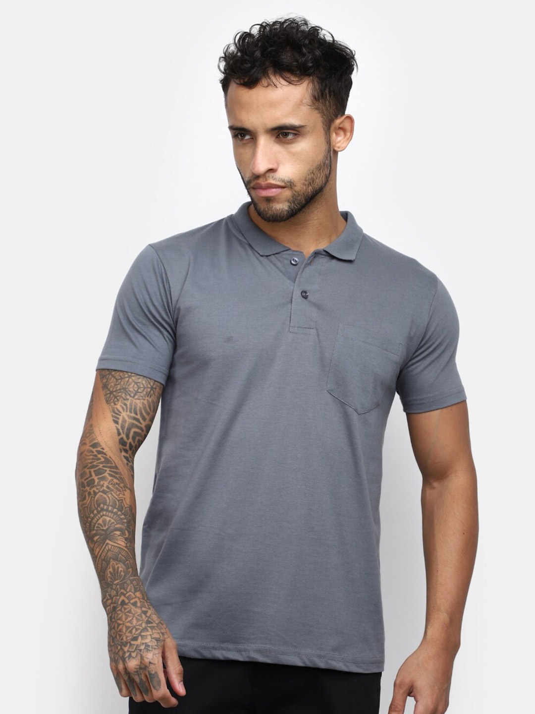 

V-Mart Polo Collar Cotton Slim Fit T-shirt, Grey
