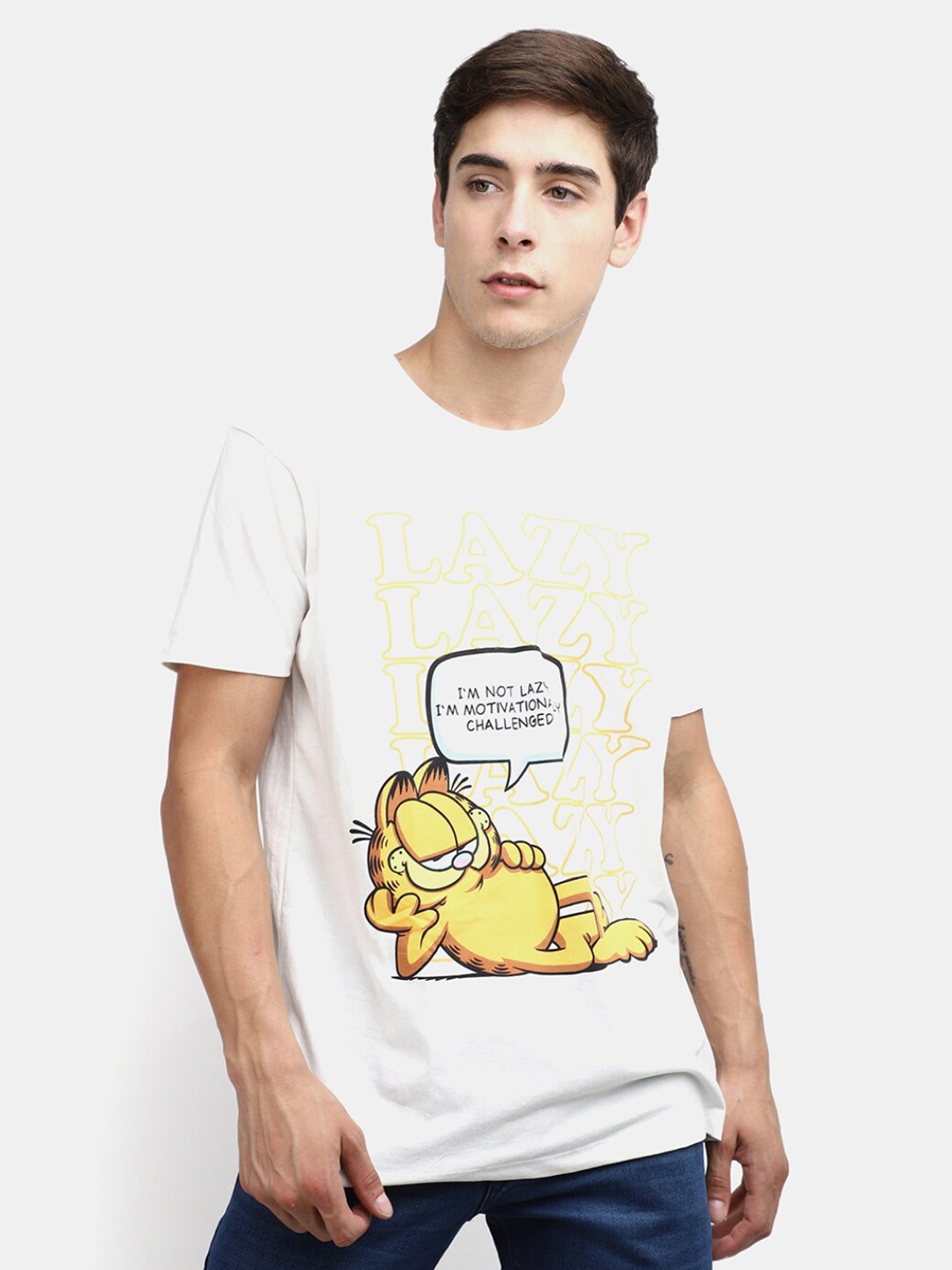 

V-Mart Garfield Printed Round Neck Cotton T-shirt, Off white