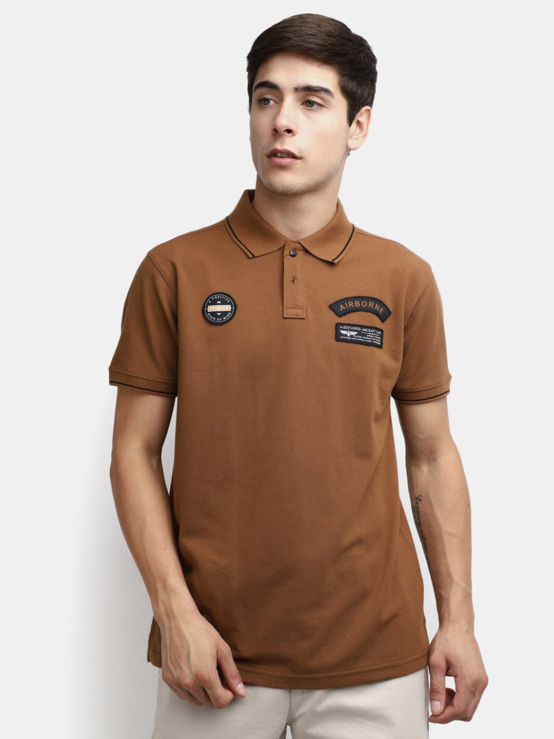 

V-Mart Men Solid Cotton Polo Collar T-shirt, Brown