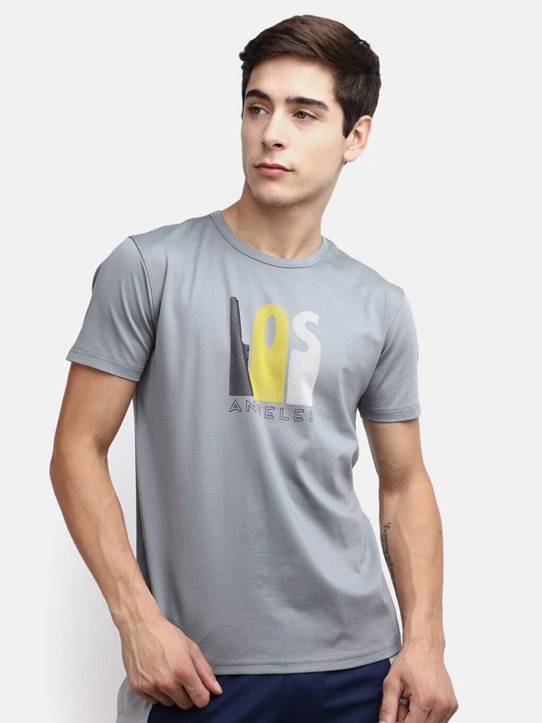 

V-Mart Typography Printed Slim Fit Cotton T-shirt, Grey